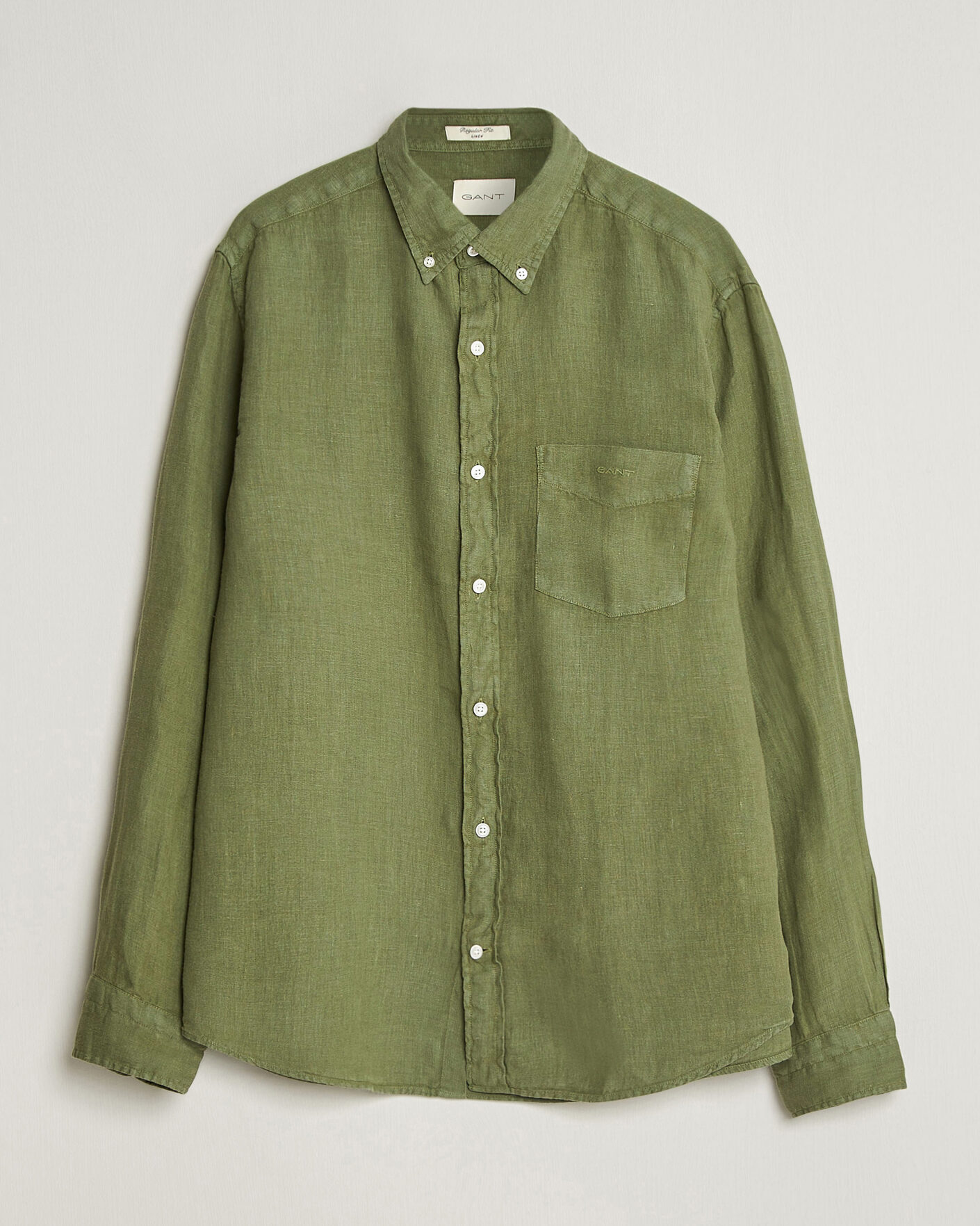 Hombres | Camisas | Gant | Regular Fit Garment Dyed Linen Shirt Dry Herb Green