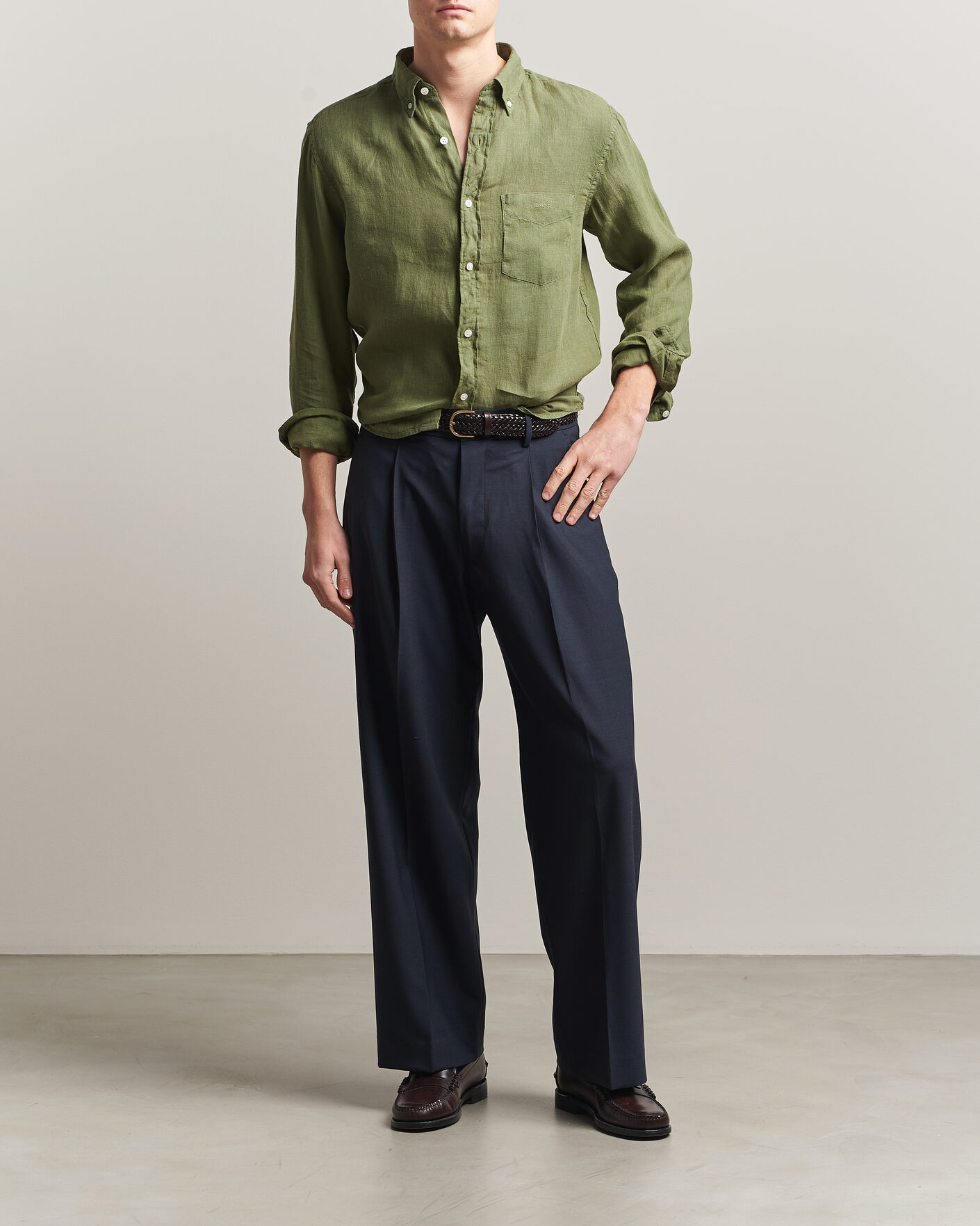Hombres | Camisas | Gant | Regular Fit Garment Dyed Linen Shirt Dry Herb Green