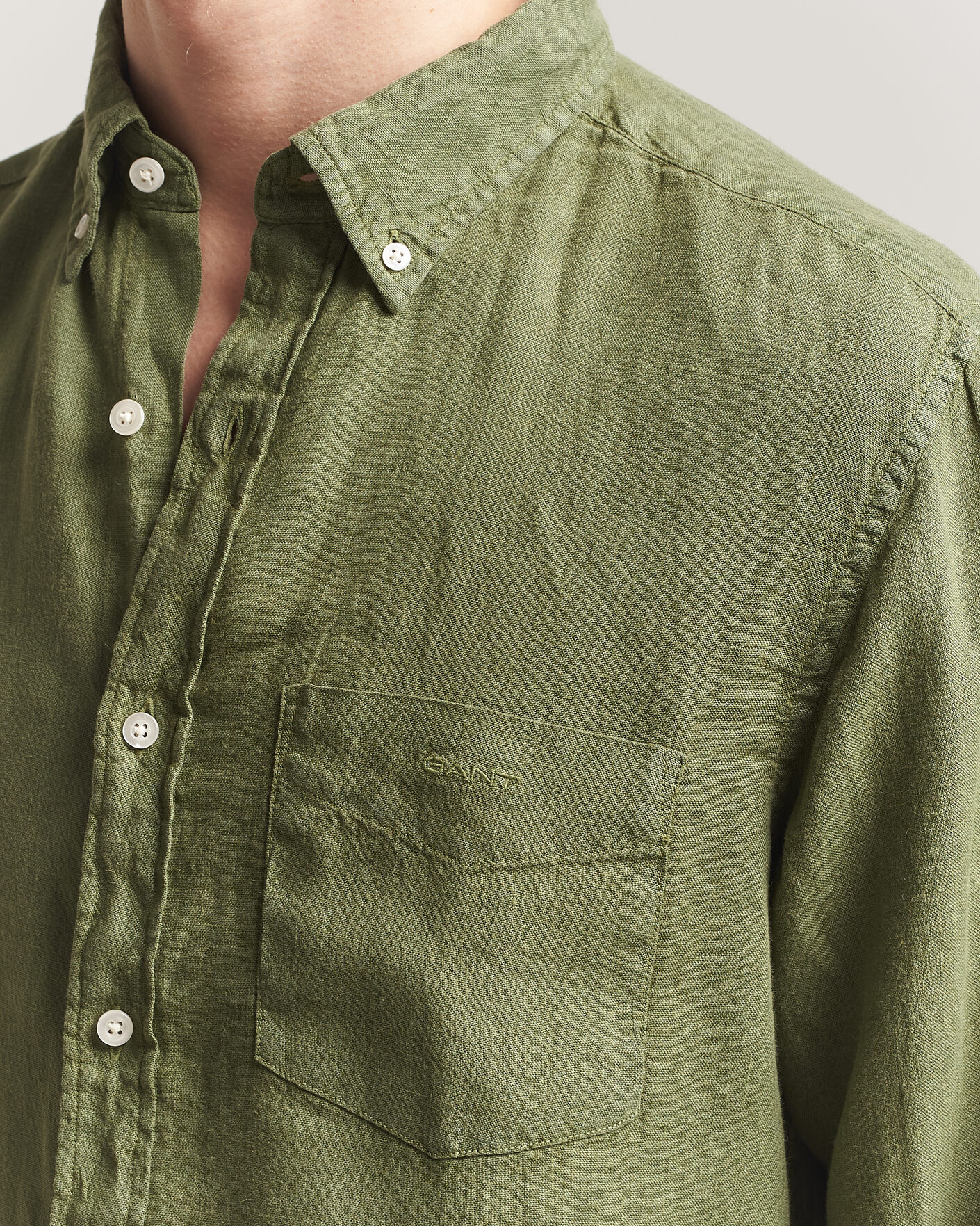 Hombres | Camisas | Gant | Regular Fit Garment Dyed Linen Shirt Dry Herb Green
