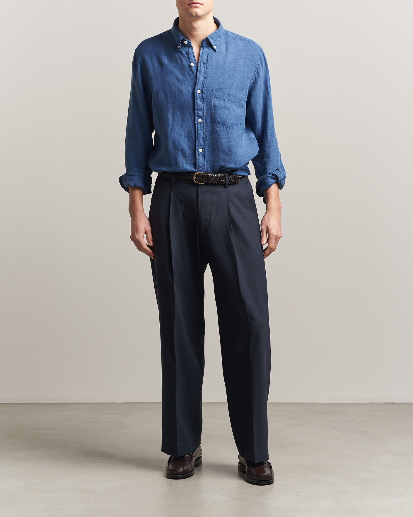 Hombres | Camisas | Gant | Regular Fit Garment Dyed Linen Shirt Vintage Blue