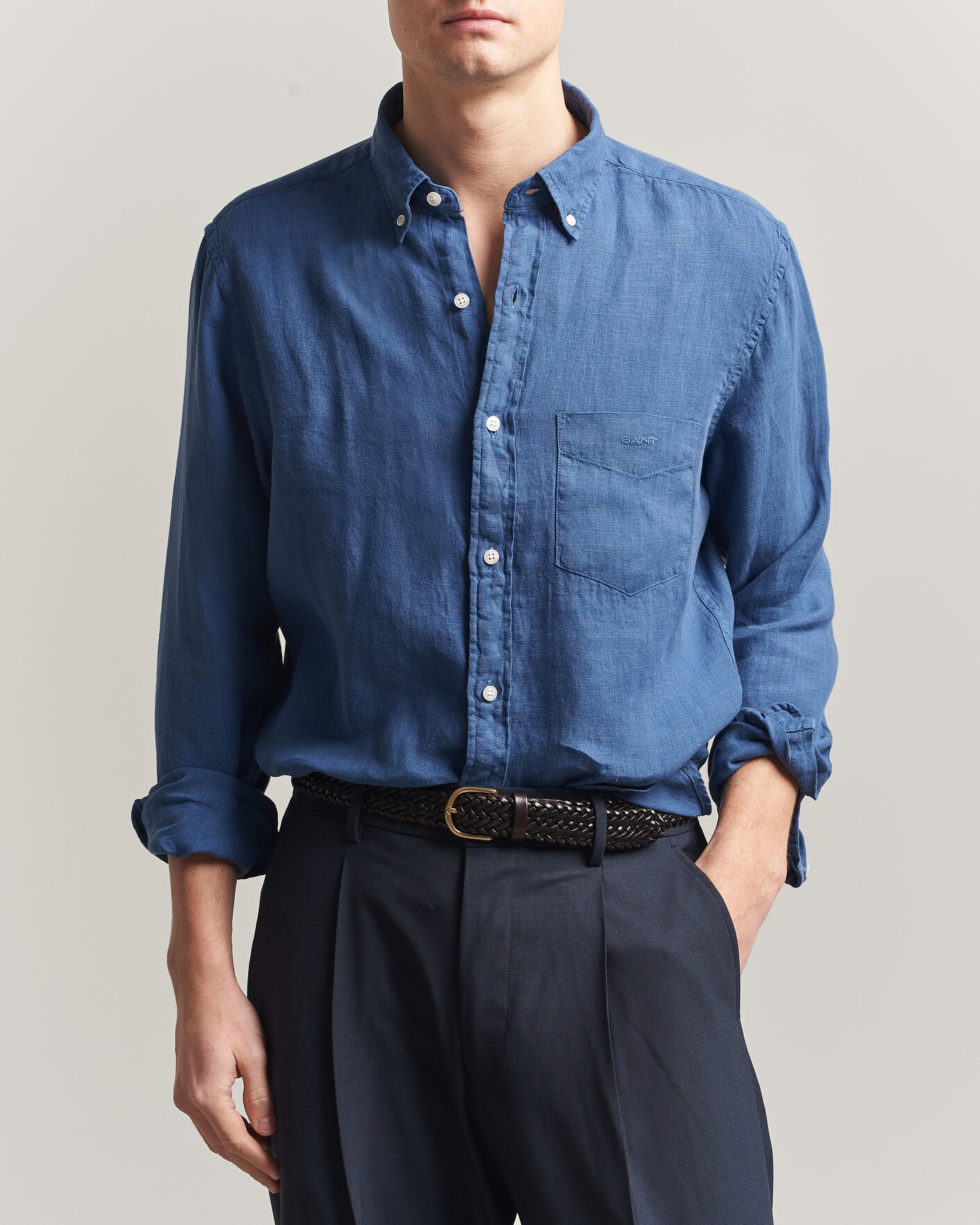 Hombres | Camisas | Gant | Regular Fit Garment Dyed Linen Shirt Vintage Blue