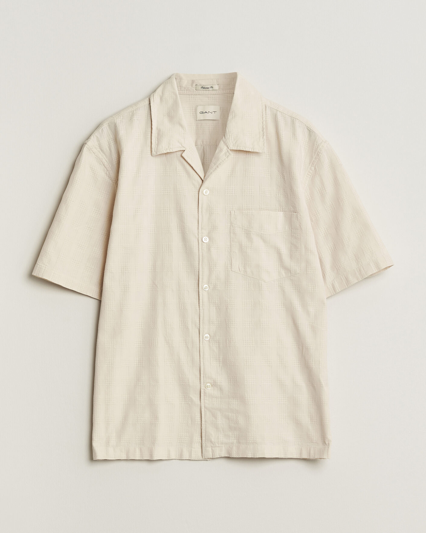 Hombres | Camisas | Gant | Relaxed Fit Textured Checked Camp Shirt Creamed White