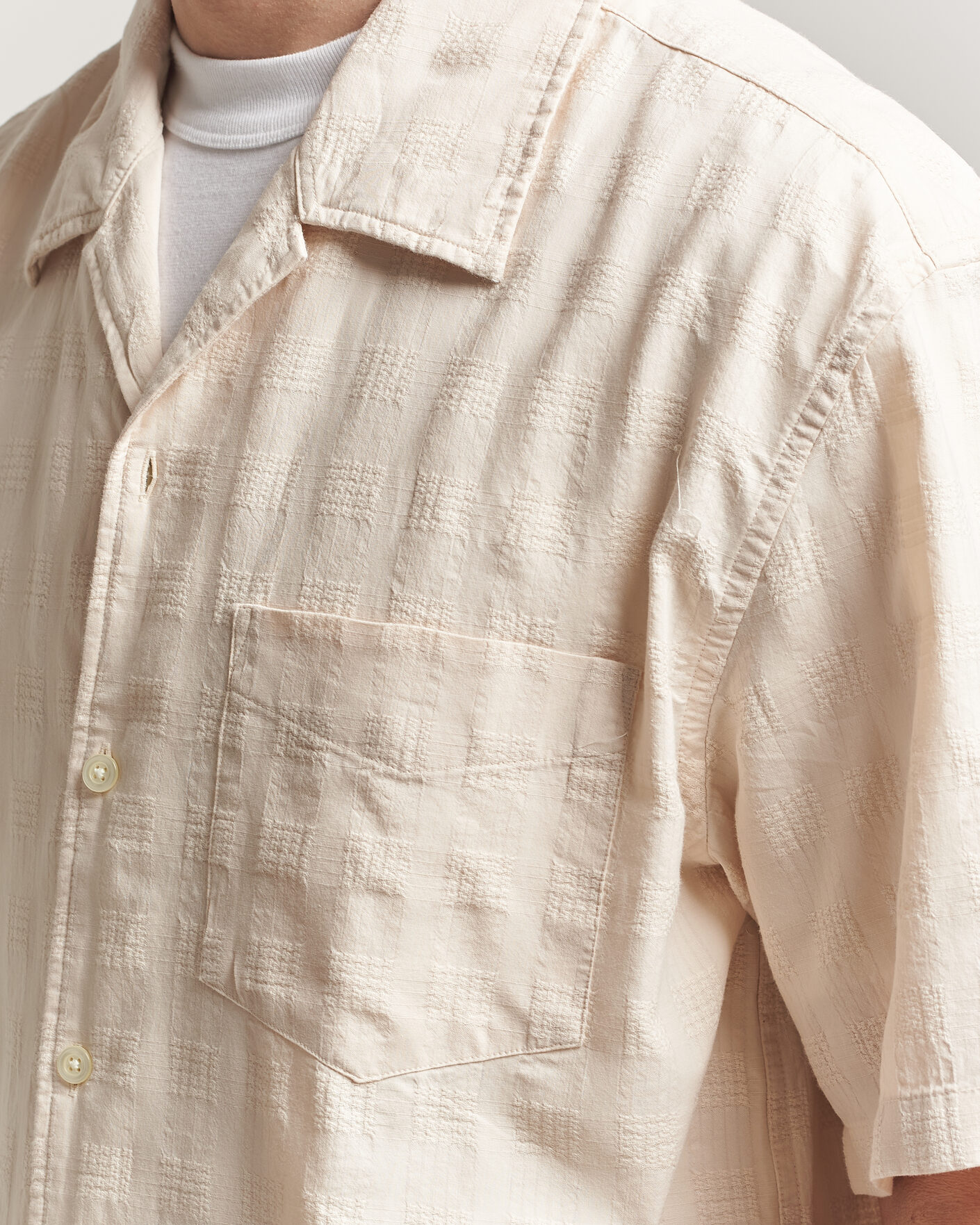 Hombres | Camisas | Gant | Relaxed Fit Textured Checked Camp Shirt Creamed White