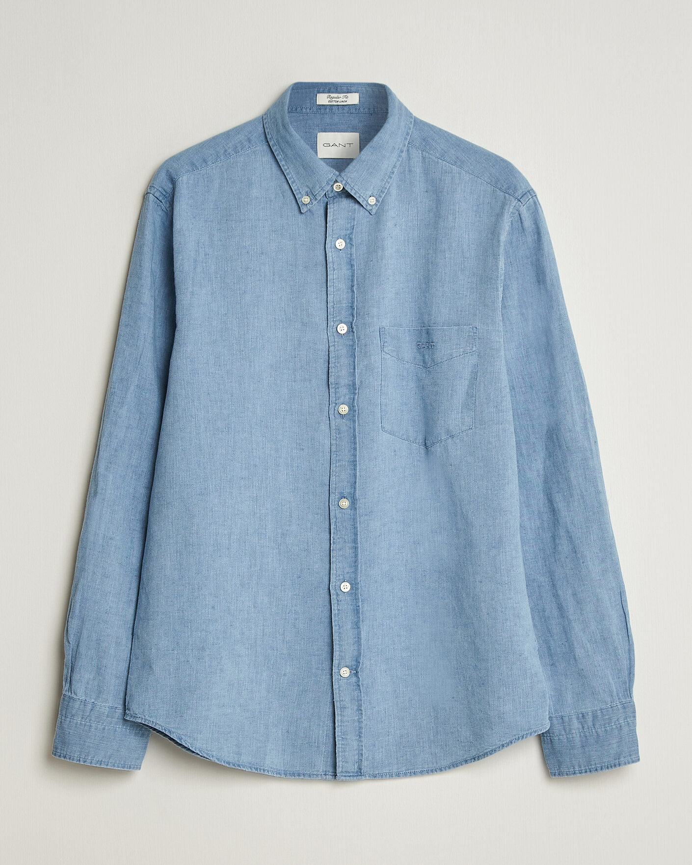 Hombres | Camisas | Gant | Regular Fit Cotton Linen Indigo Shirt Semi Light Blue