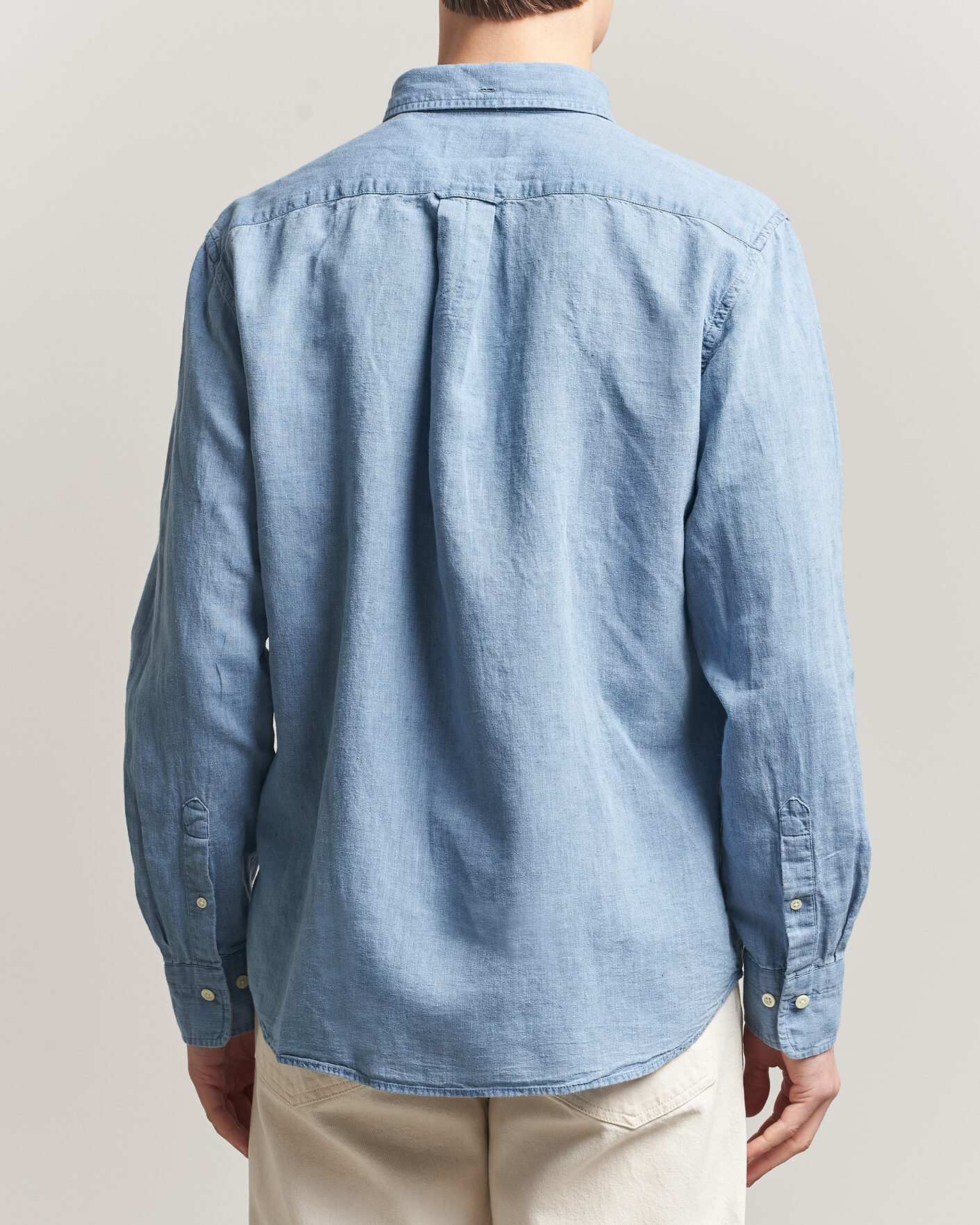Hombres | Camisas | Gant | Regular Fit Cotton Linen Indigo Shirt Semi Light Blue