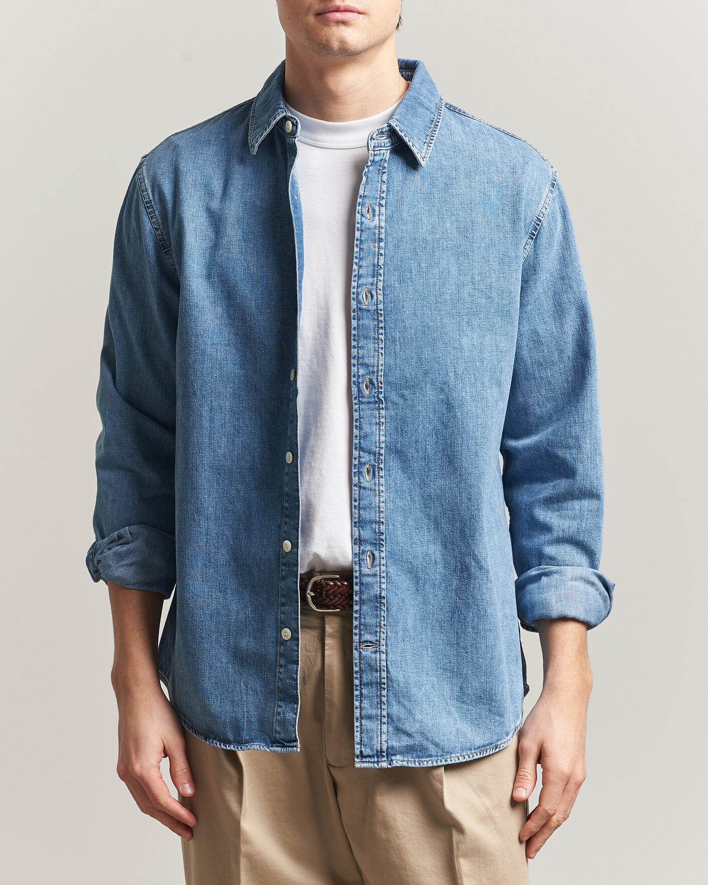 Hombres | Camisas | GANT | Regular Fit Denim Shirt Semi Light Blue Worn In