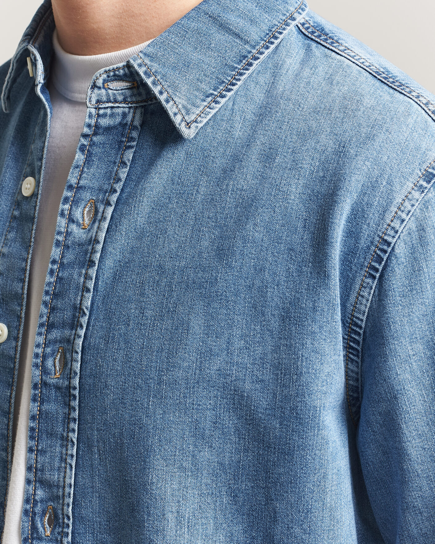 Hombres | Camisas | GANT | Regular Fit Denim Shirt Semi Light Blue Worn In