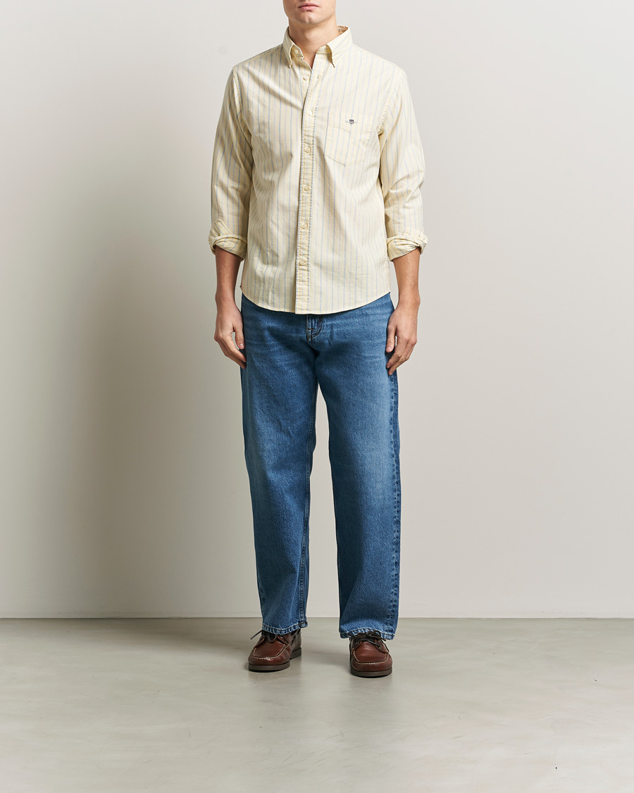 Hombres | Camisas | Gant | Regluar Fit Classic Oxford Striped Shirt Light Mustard Yellow