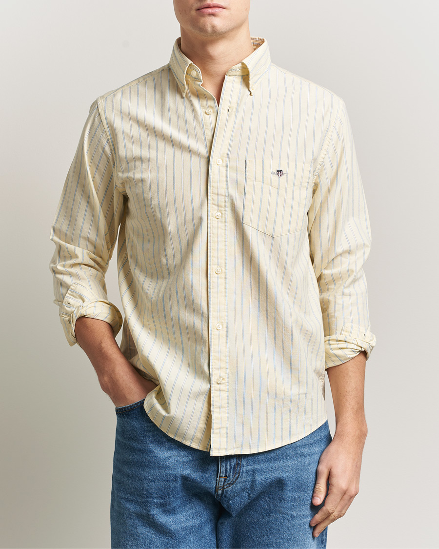 Hombres | Camisas | Gant | Regluar Fit Classic Oxford Striped Shirt Light Mustard Yellow