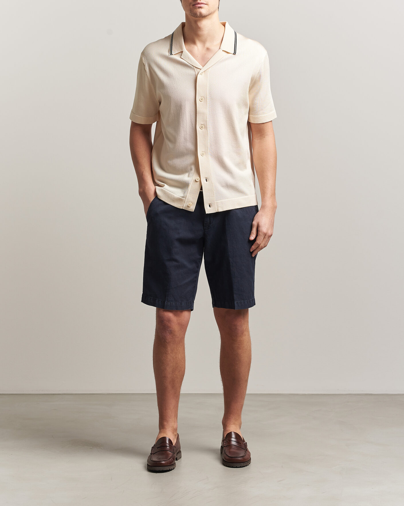 Hombres | Camisas | GANT | Knitted Resort Collar Shirt Creamed White