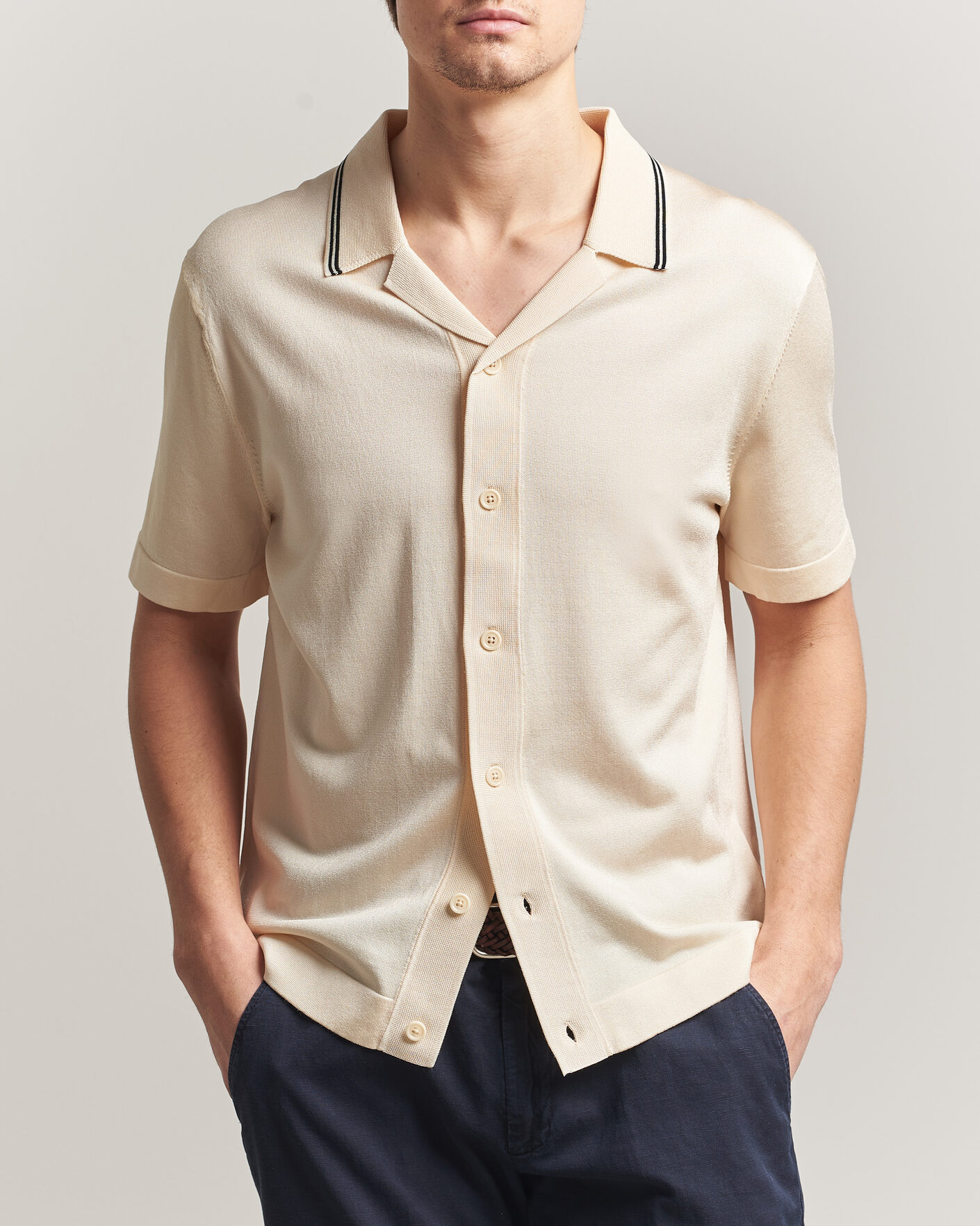 Hombres | Camisas | Gant | Knitted Resort Collar Shirt Creamed White