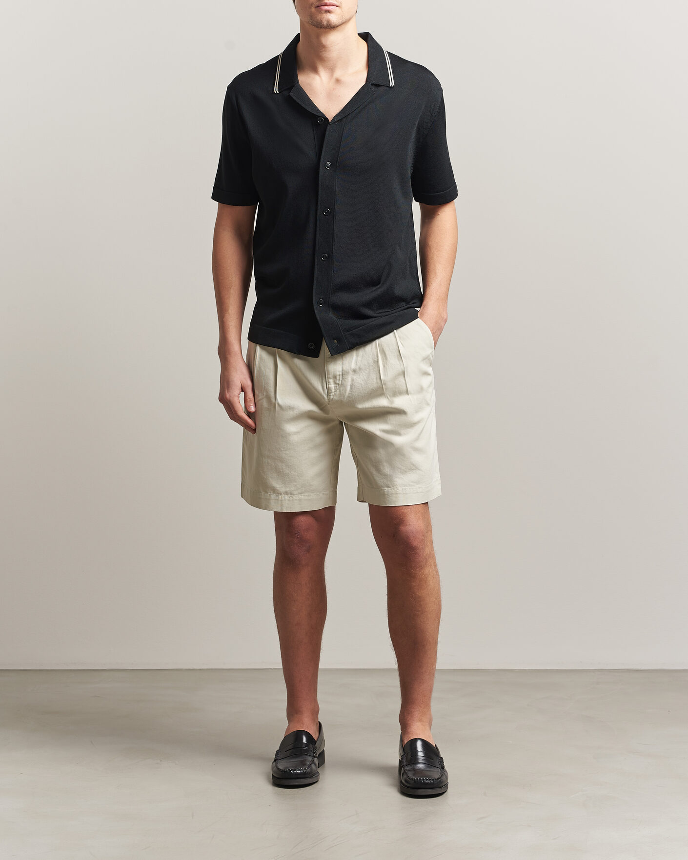 Hombres | Camisas | GANT | Knitted Resort Collar Shirt Black