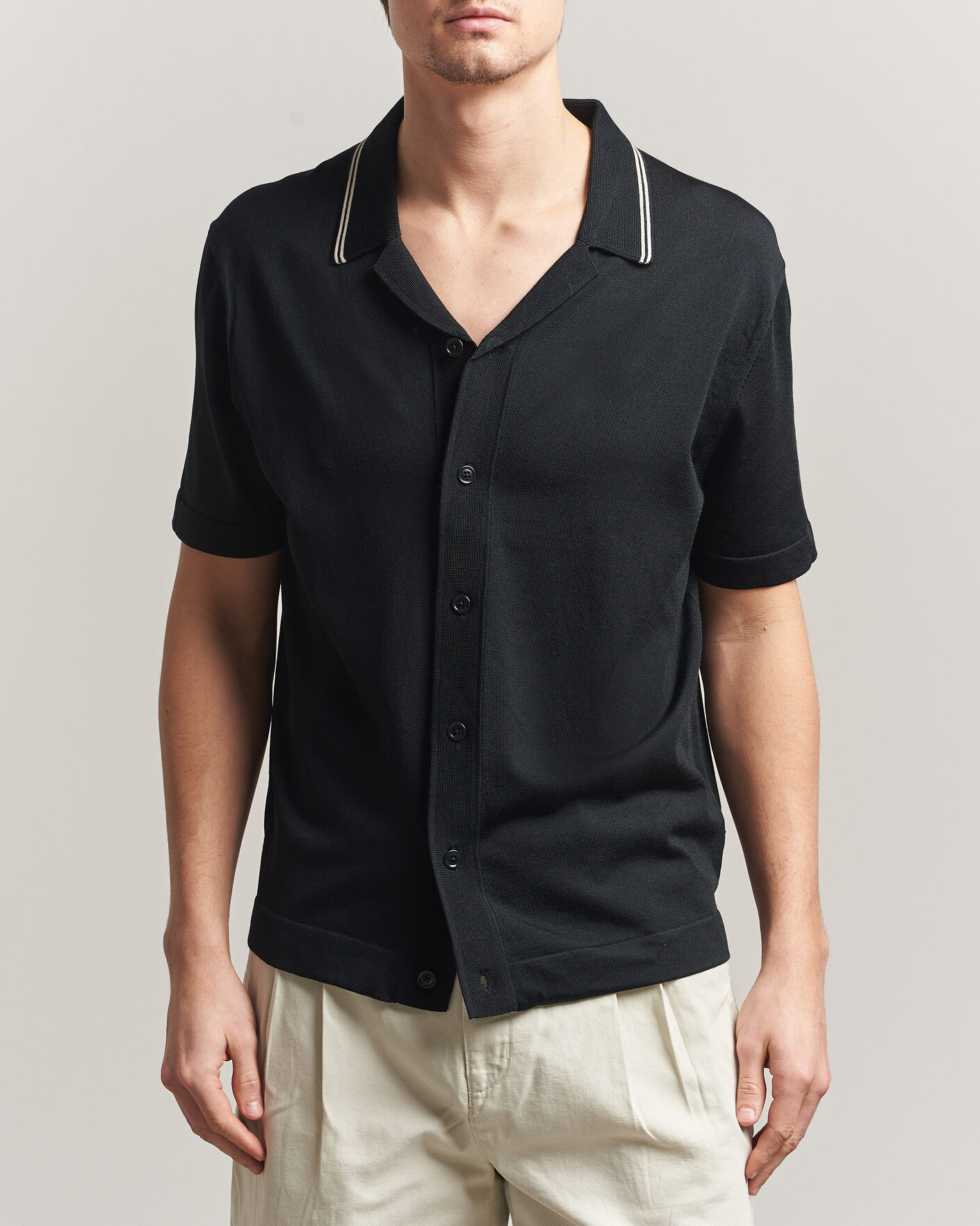 Hombres | Camisas | Gant | Knitted Resort Collar Shirt Black