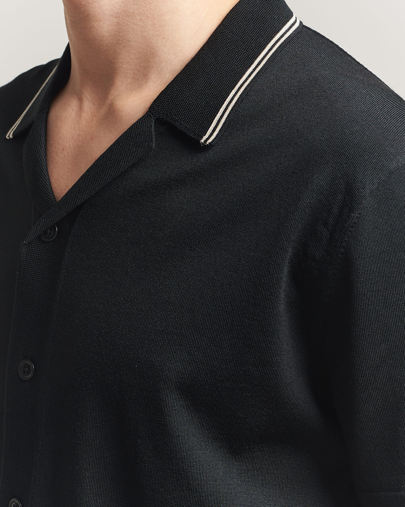 Hombres | Camisas | GANT | Knitted Resort Collar Shirt Black