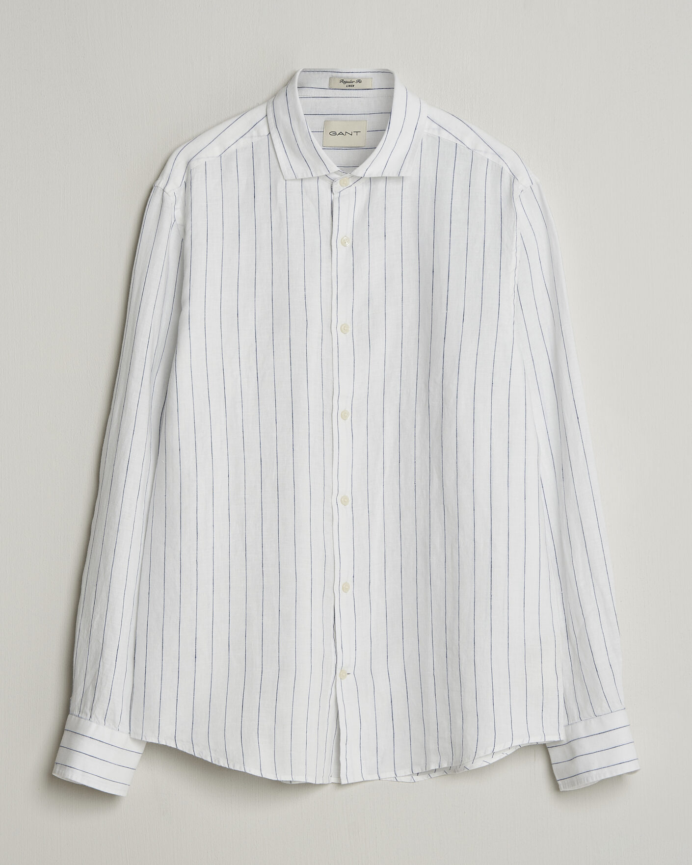 Hombres | Camisas | GANT | Regular Fit Linen Striped Shirt White