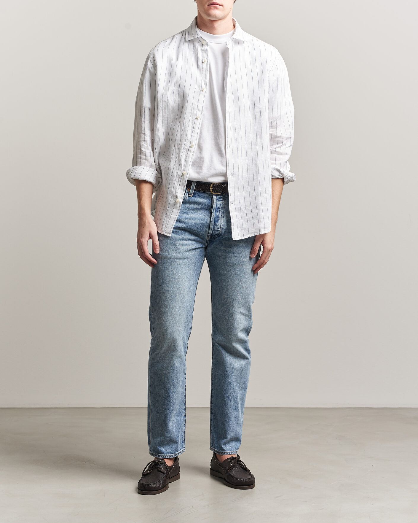 Hombres | Camisas | GANT | Regular Fit Linen Striped Shirt White