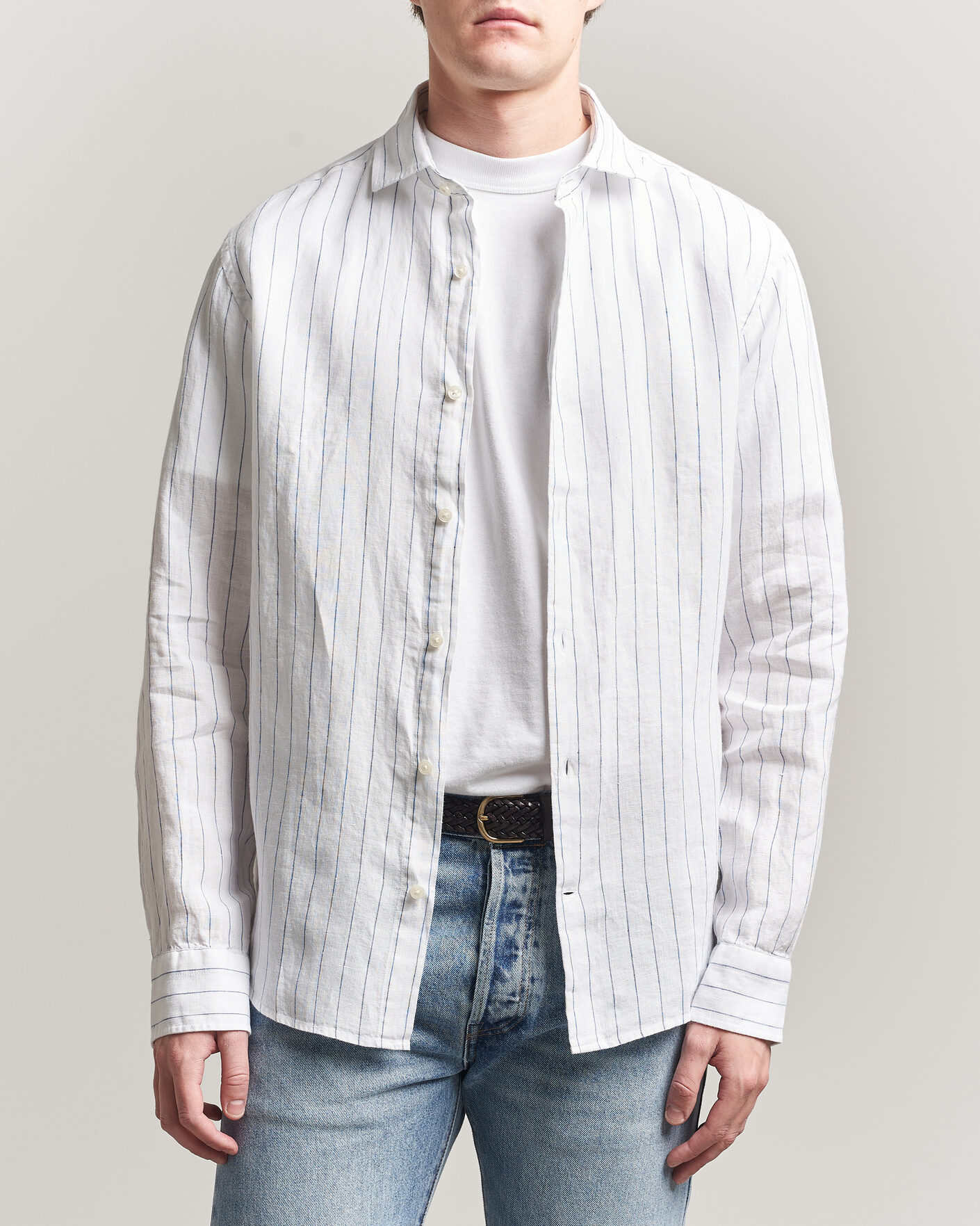 Hombres | Camisas | Gant | Regular Fit Linen Striped Shirt White