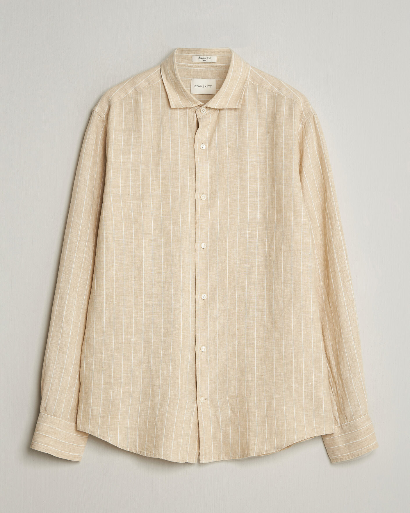 Hombres | Camisas | GANT | Regular Fit Linen Striped Shirt Oat Beige