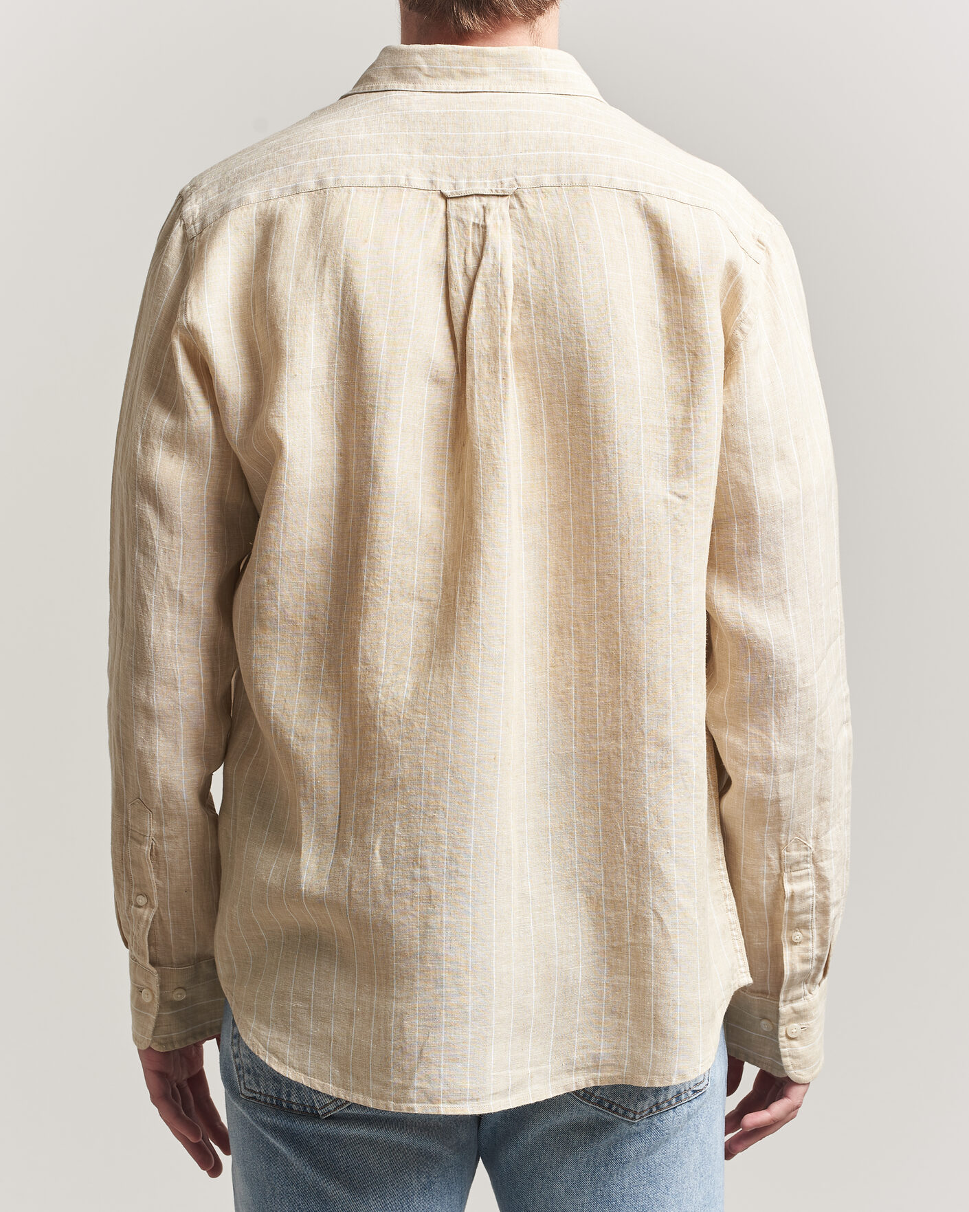Hombres | Camisas | GANT | Regular Fit Linen Striped Shirt Oat Beige