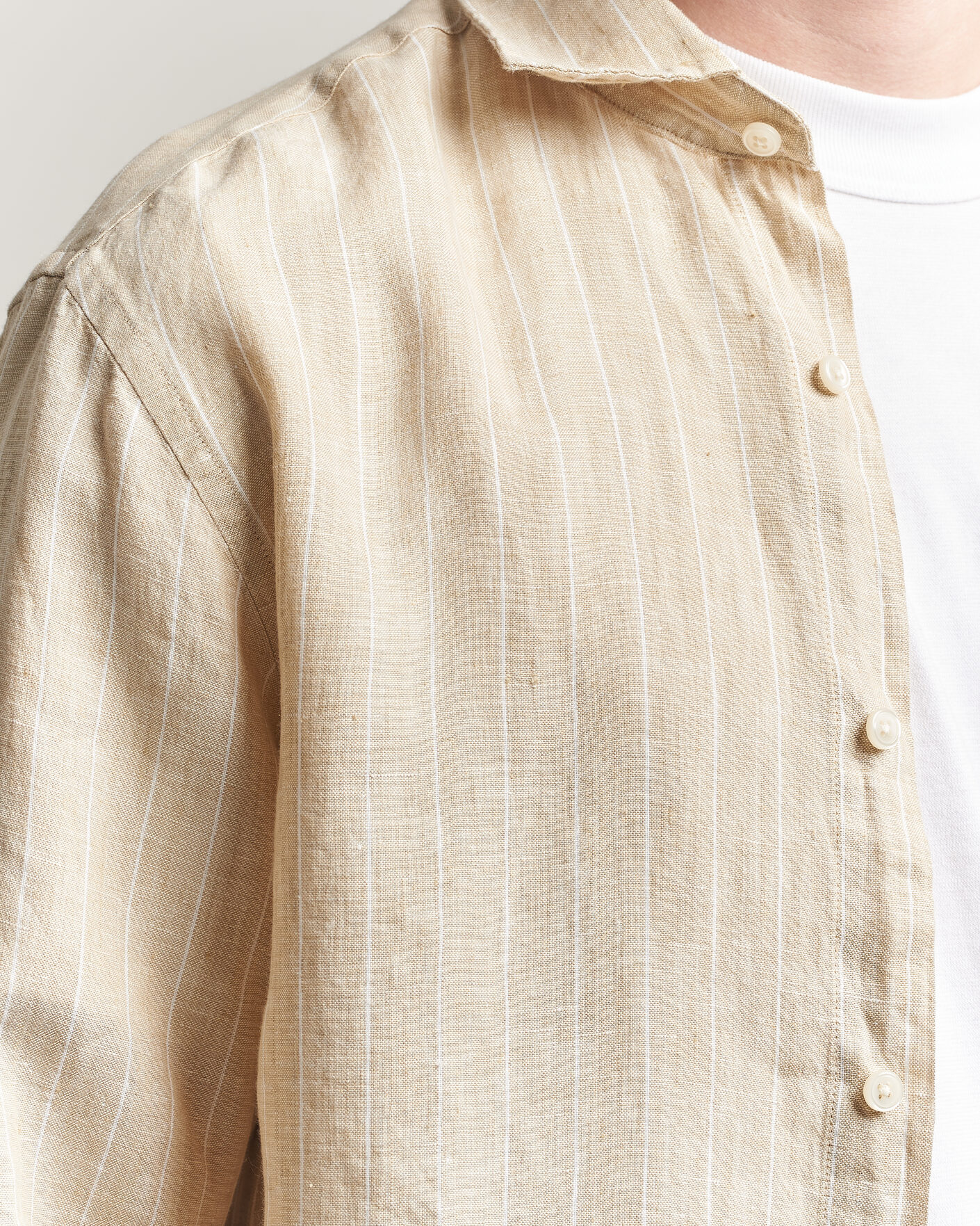 Hombres | Camisas | GANT | Regular Fit Linen Striped Shirt Oat Beige