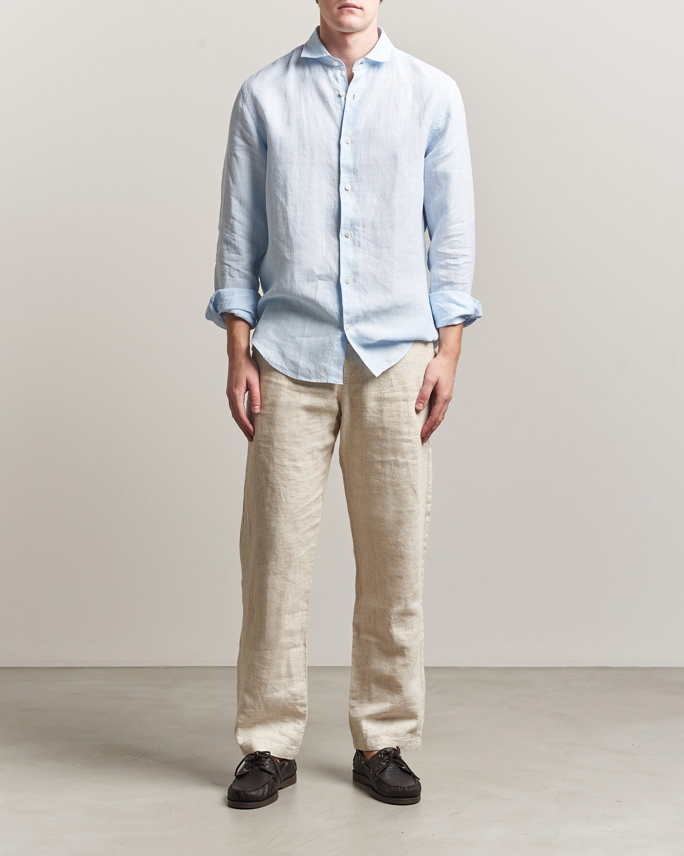 Hombres | Camisas | GANT | Regular Fit Linen Striped Shirt Sky Blue