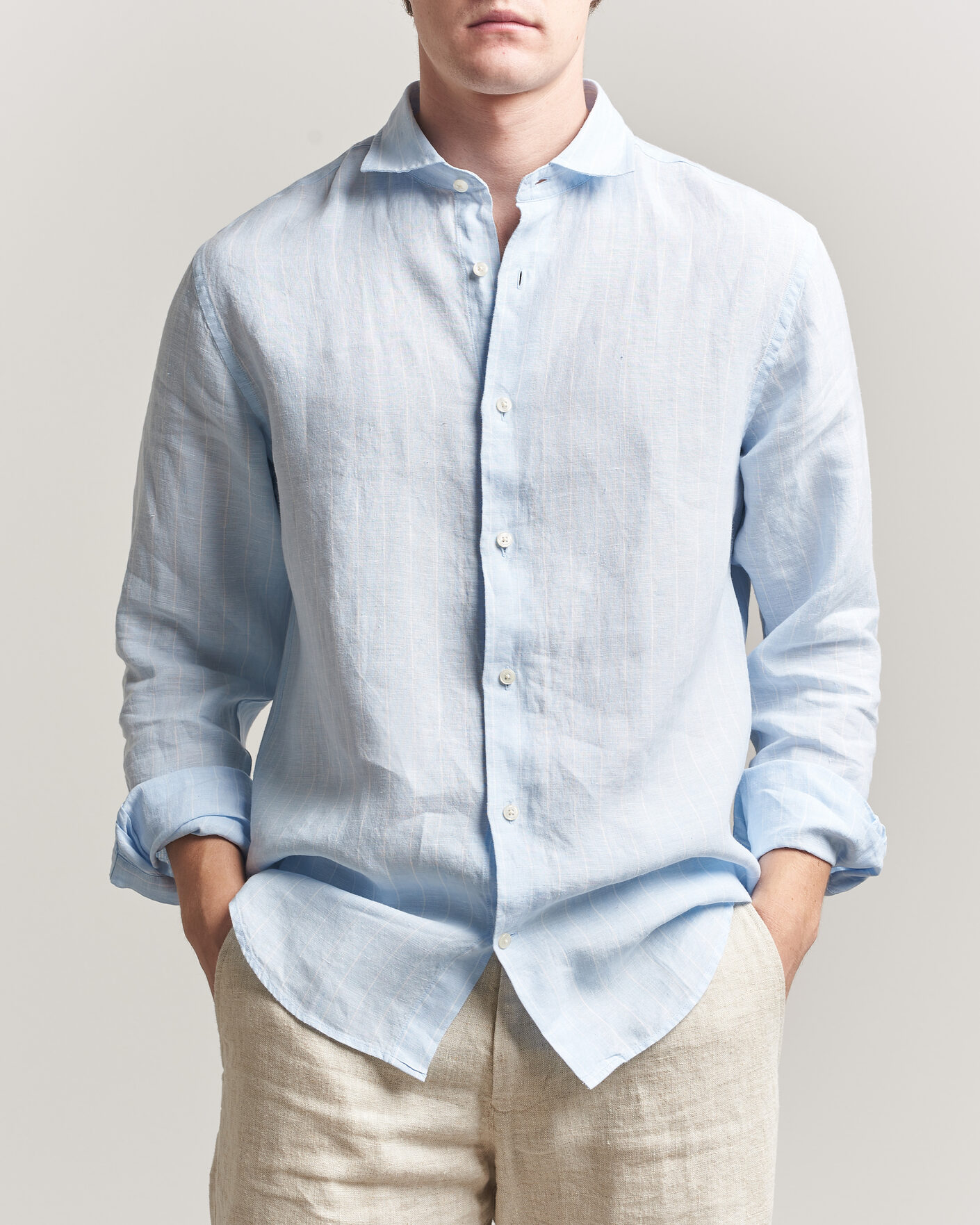 Hombres | Camisas | Gant | Regular Fit Linen Striped Shirt Sky Blue