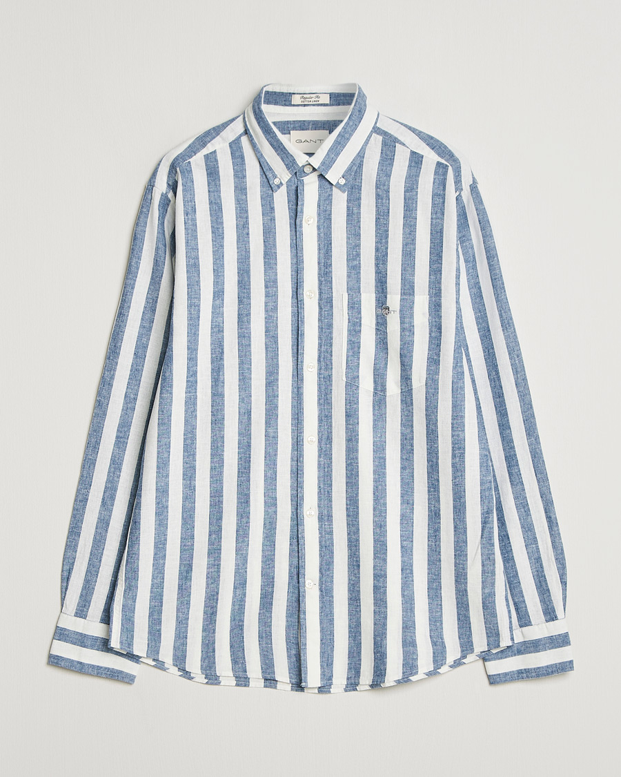 Hombres | Camisas | GANT | Regular Fit Linen/Cotton Striped Shirt Vintage Blue