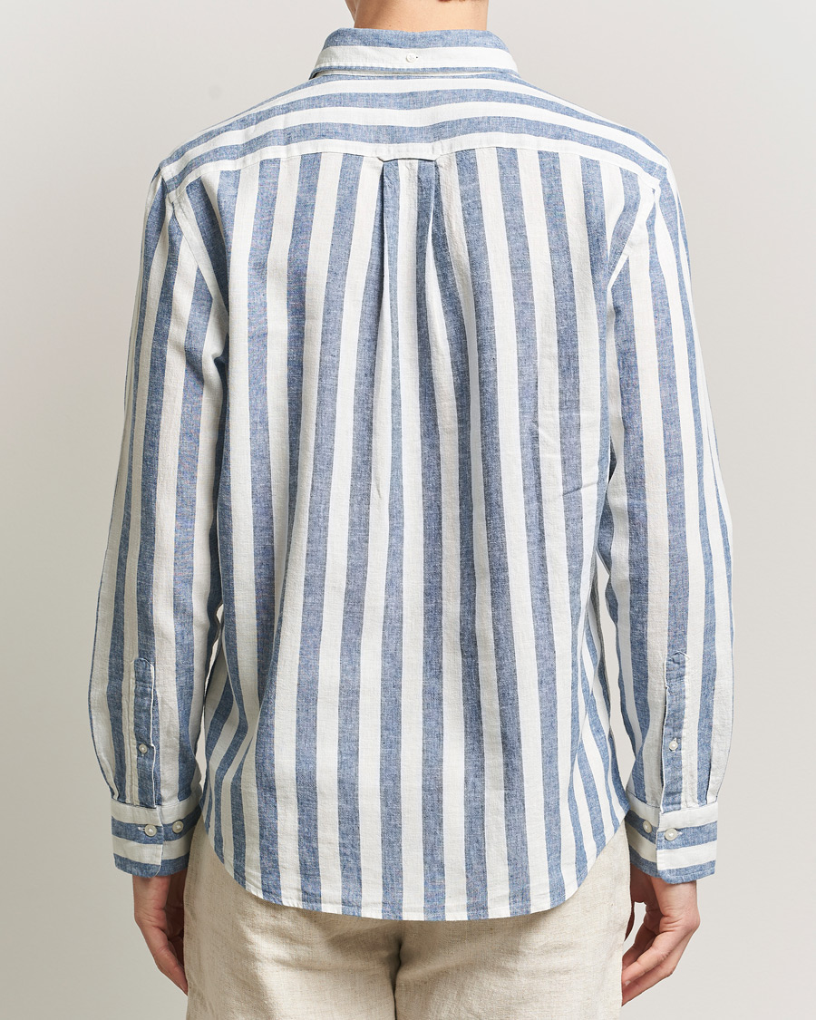 Hombres | Camisas | Gant | Regular Fit Linen/Cotton Striped Shirt Vintage Blue