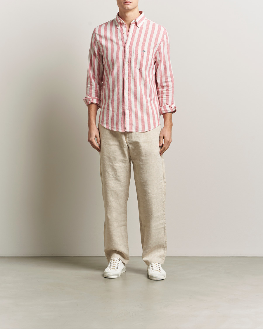 Hombres | Camisas | GANT | Regular Fit Linen/Cotton Striped Shirt Rose Pink