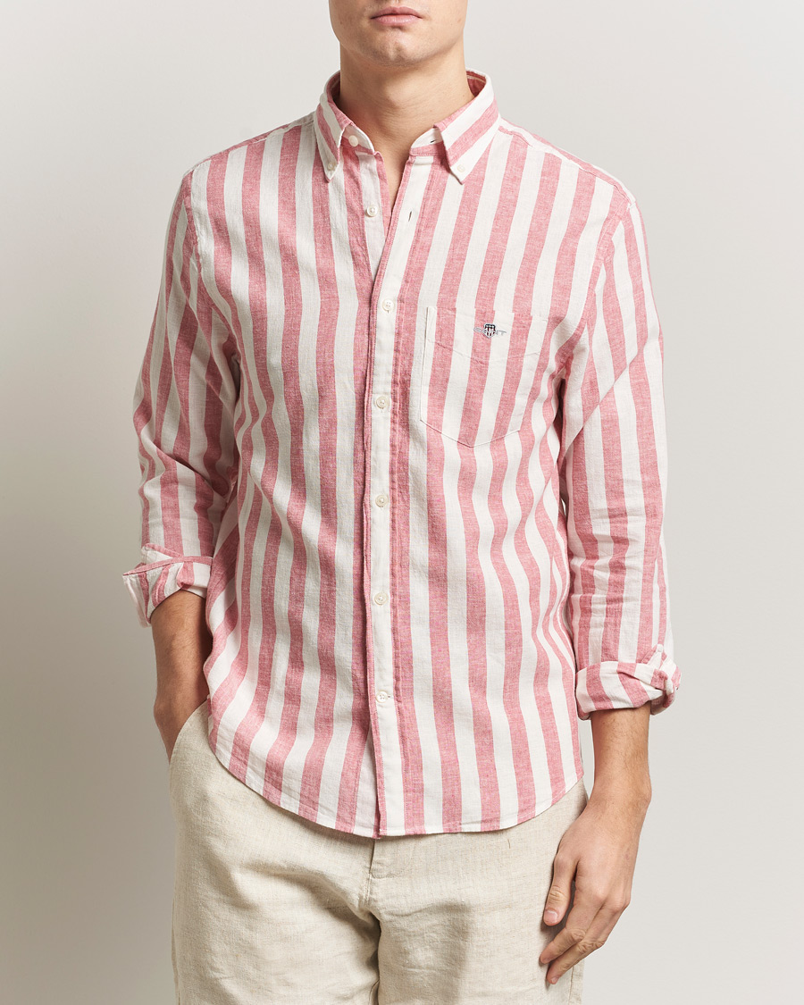 Hombres | Camisas | GANT | Regular Fit Linen/Cotton Striped Shirt Rose Pink