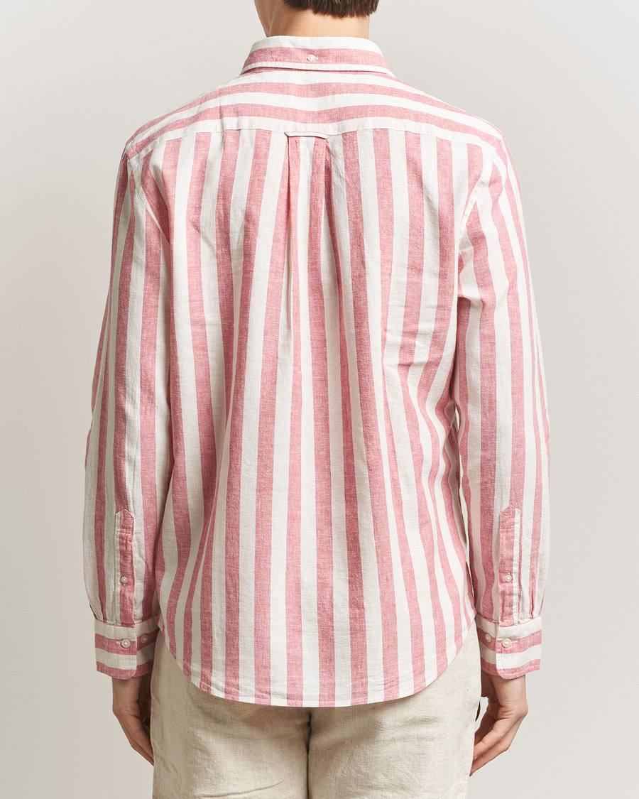 Hombres | Camisas | GANT | Regular Fit Linen/Cotton Striped Shirt Rose Pink