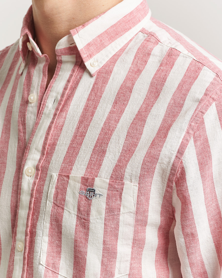 Hombres | Camisas | GANT | Regular Fit Linen/Cotton Striped Shirt Rose Pink