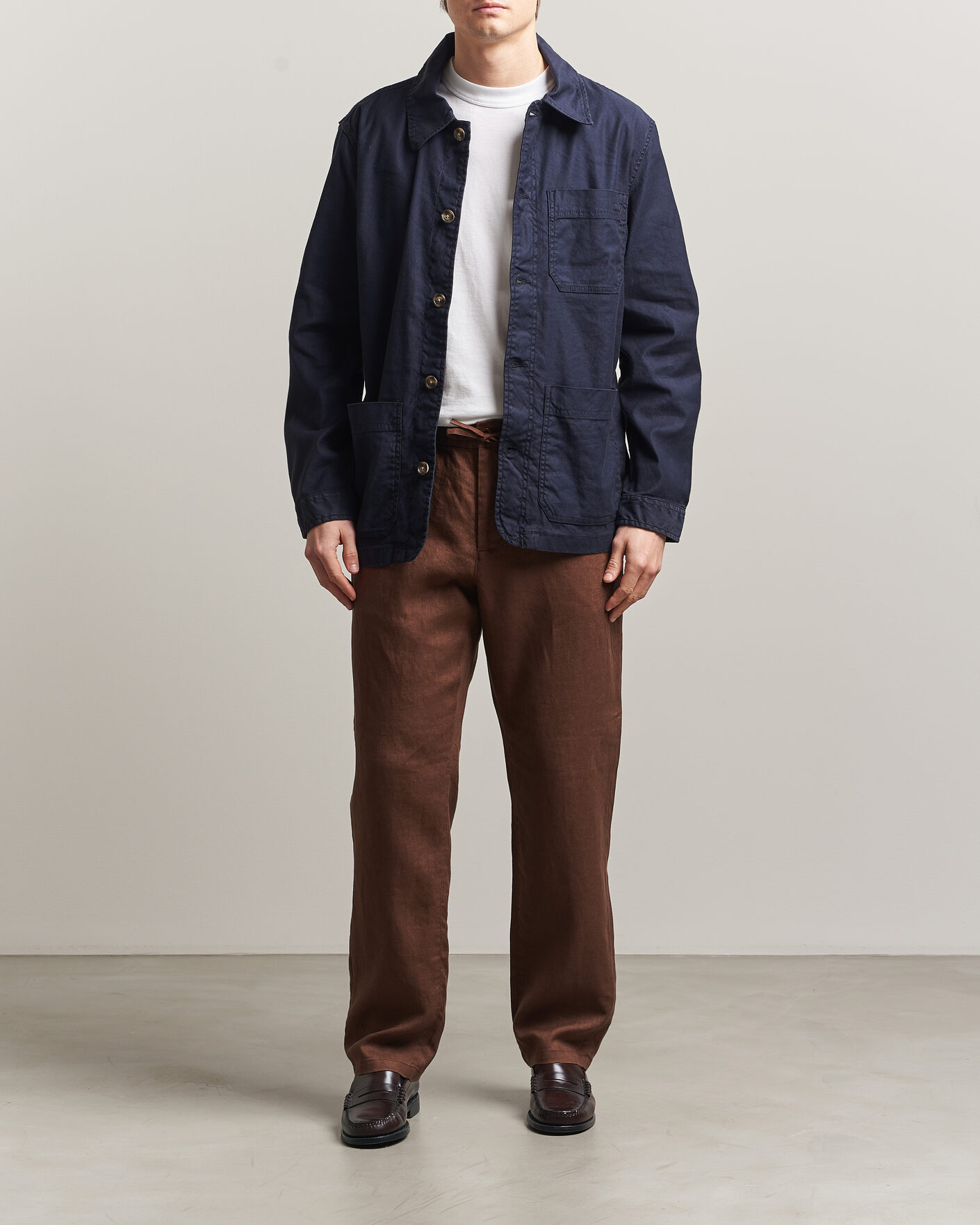 Hombres | Pantalones | Gant | Regular Fit Linen Drawstring Pants Mahogany Brown