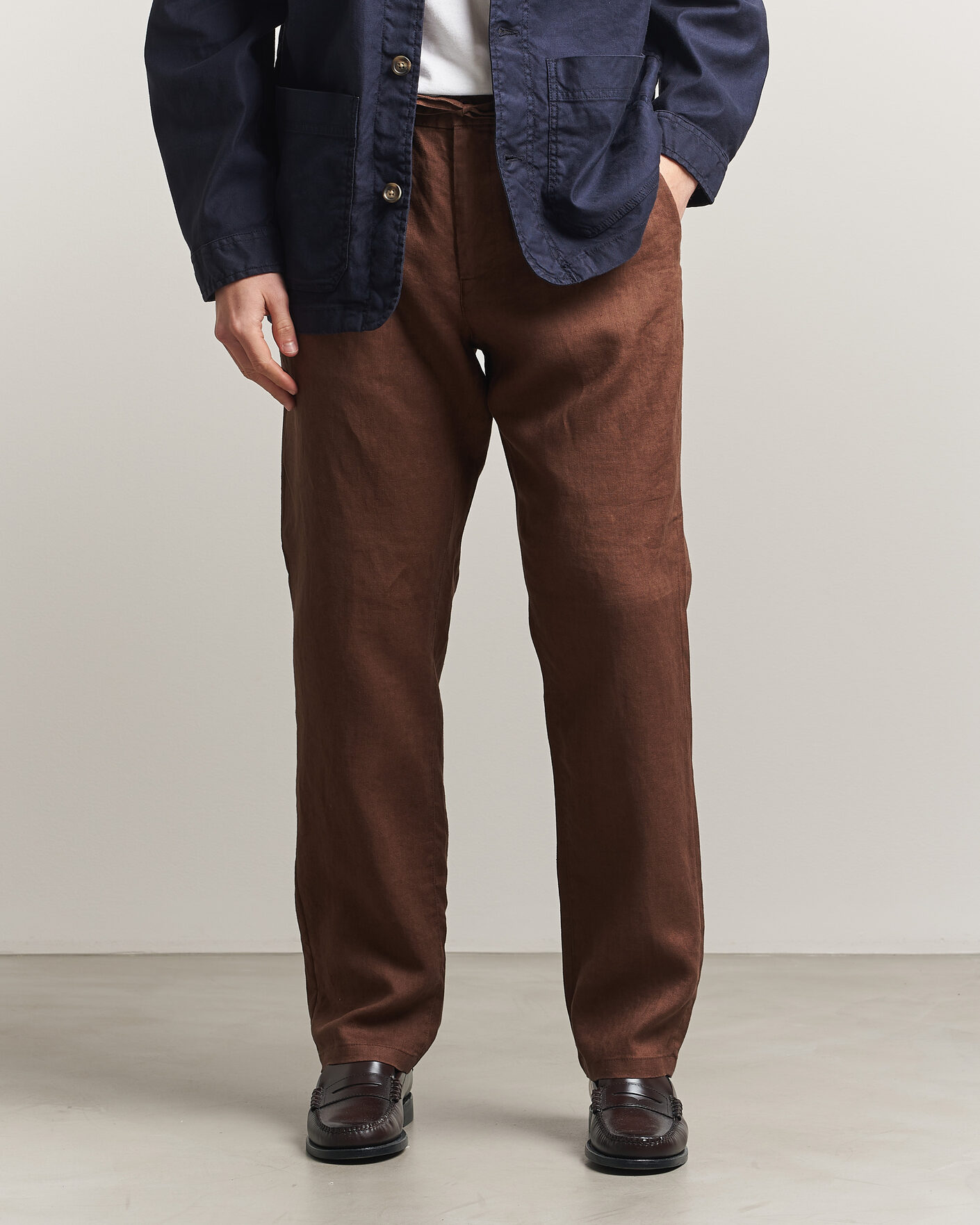 Hombres | Pantalones | Gant | Regular Fit Linen Drawstring Pants Mahogany Brown