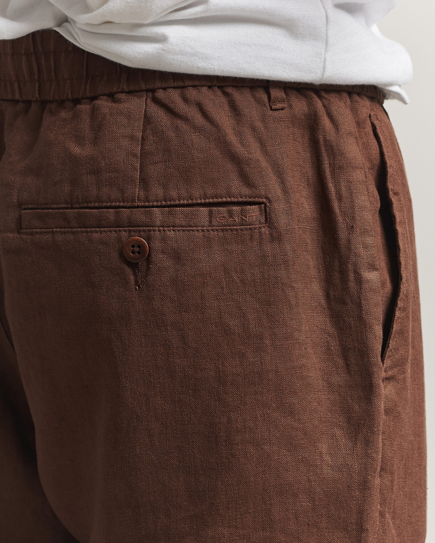 Hombres | Pantalones | Gant | Regular Fit Linen Drawstring Pants Mahogany Brown