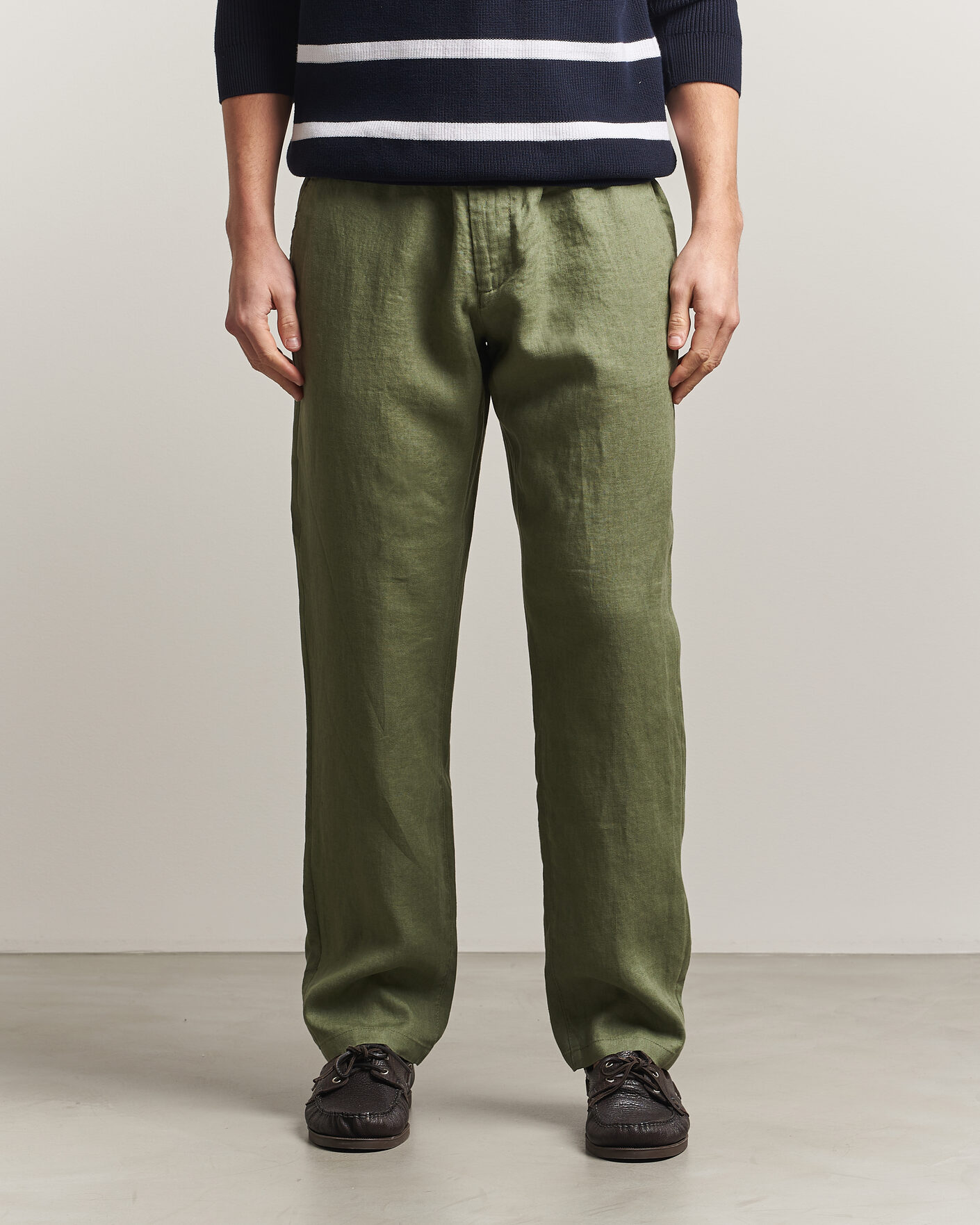 Hombres | Pantalones | Gant | Regular Fit Linen Drawstring Pants Dry Herb Green