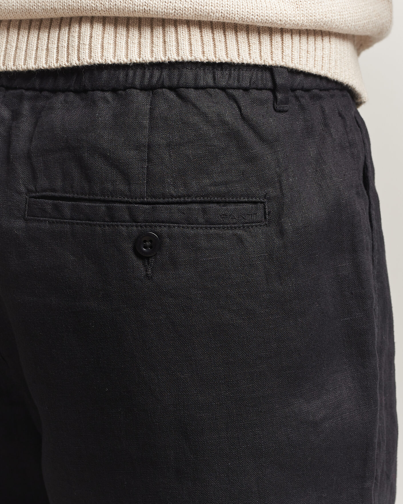 Hombres | Pantalones | GANT | Regular Fit Linen Drawstring Pants Black
