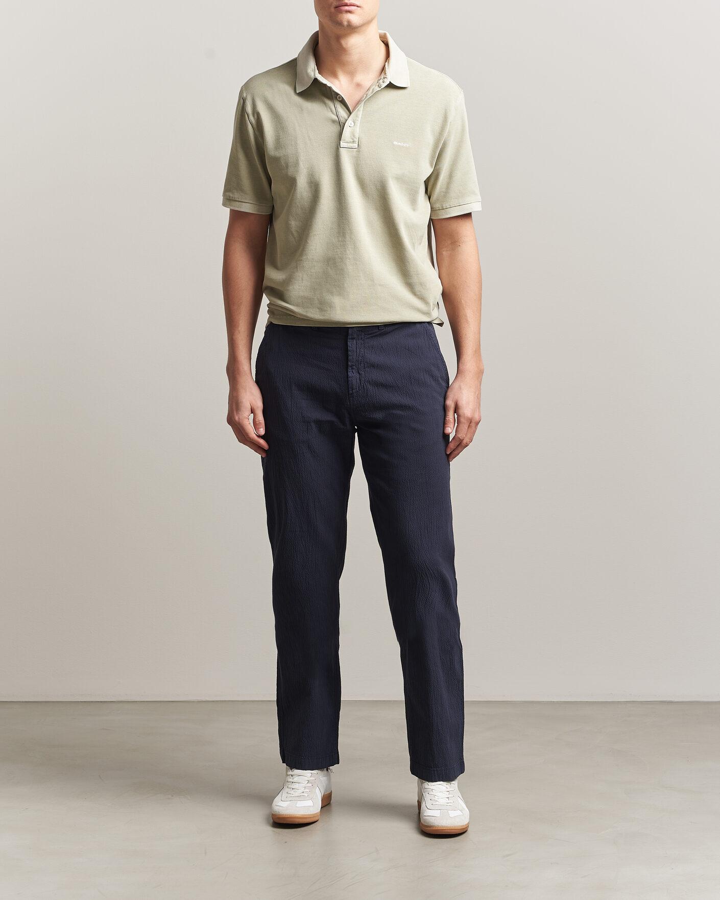 Hombres | Pantalones | Gant | Regular Fit Garment Dyed Seersucker Pants Evening Blue