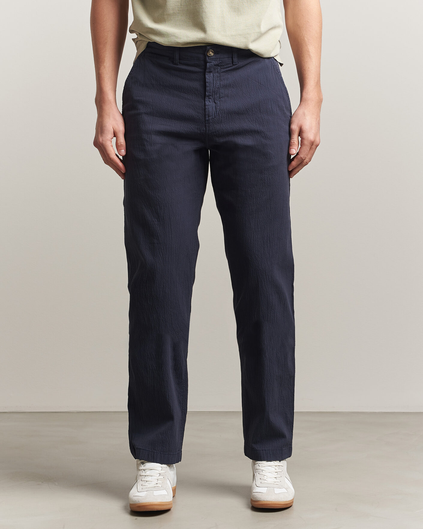 Hombres | Pantalones | Gant | Regular Fit Garment Dyed Seersucker Pants Evening Blue