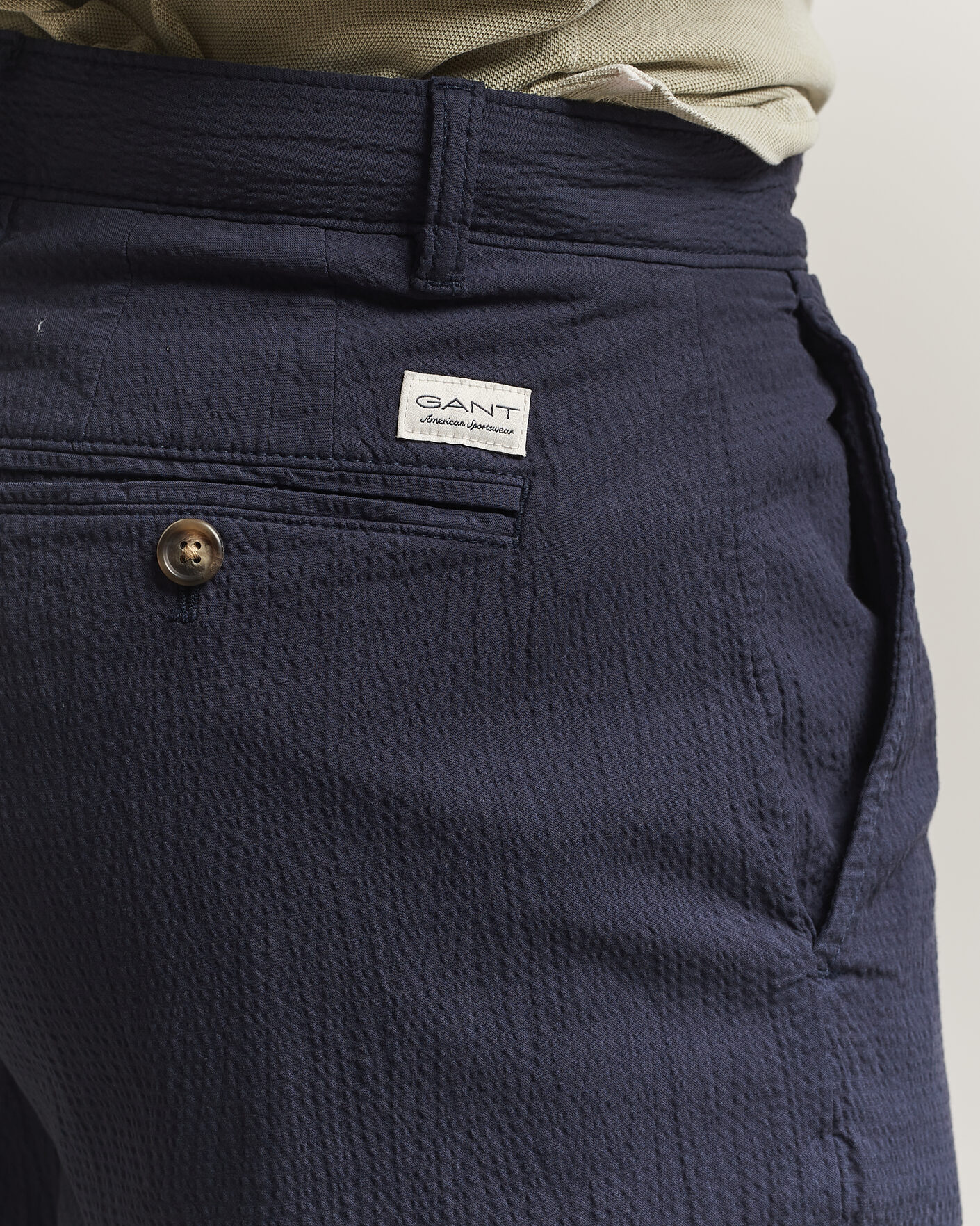 Hombres | Pantalones | Gant | Regular Fit Garment Dyed Seersucker Pants Evening Blue