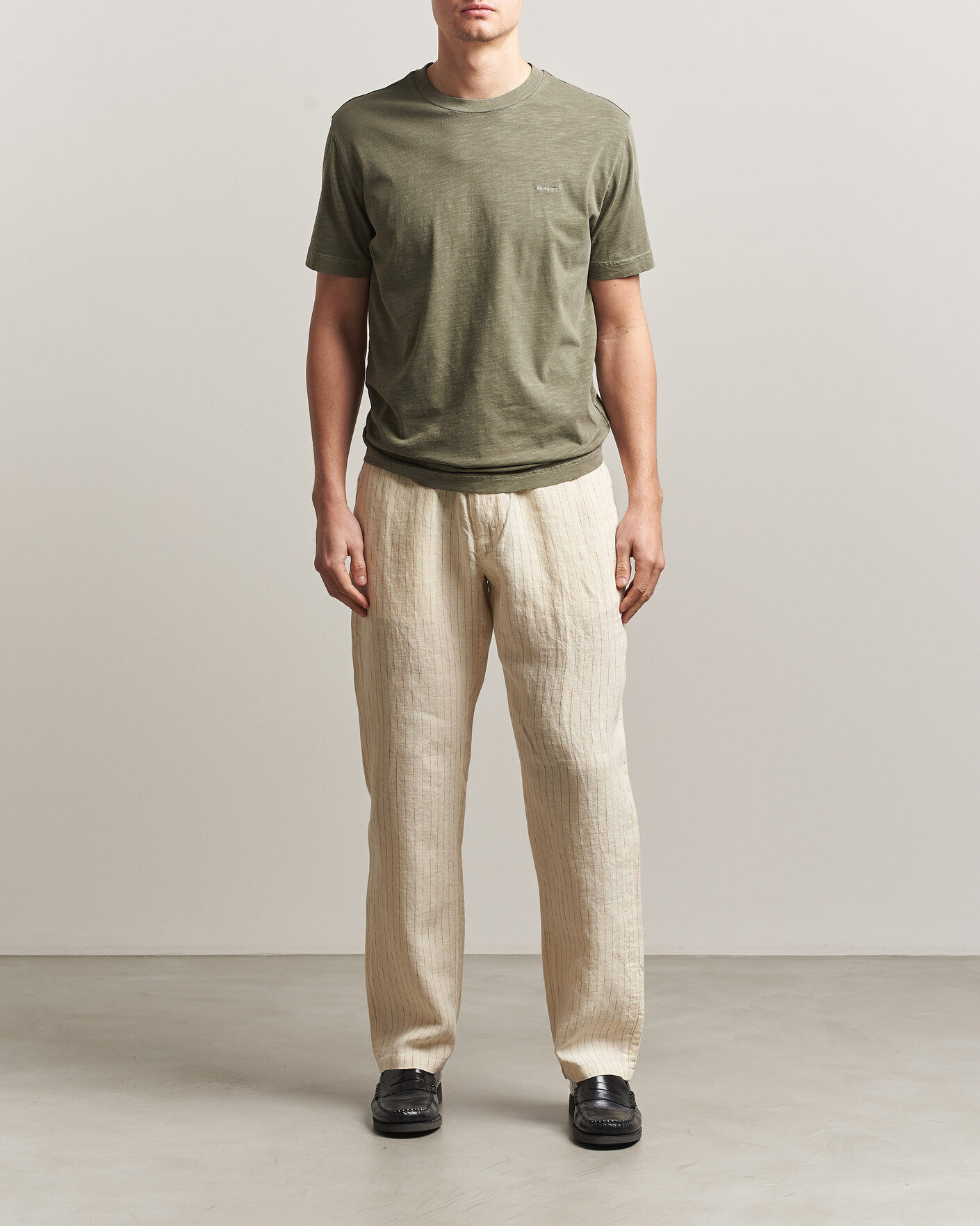 Hombres | Pantalones | Gant | Regular Fit Striped Linen Drawstring Pants Faded Beige
