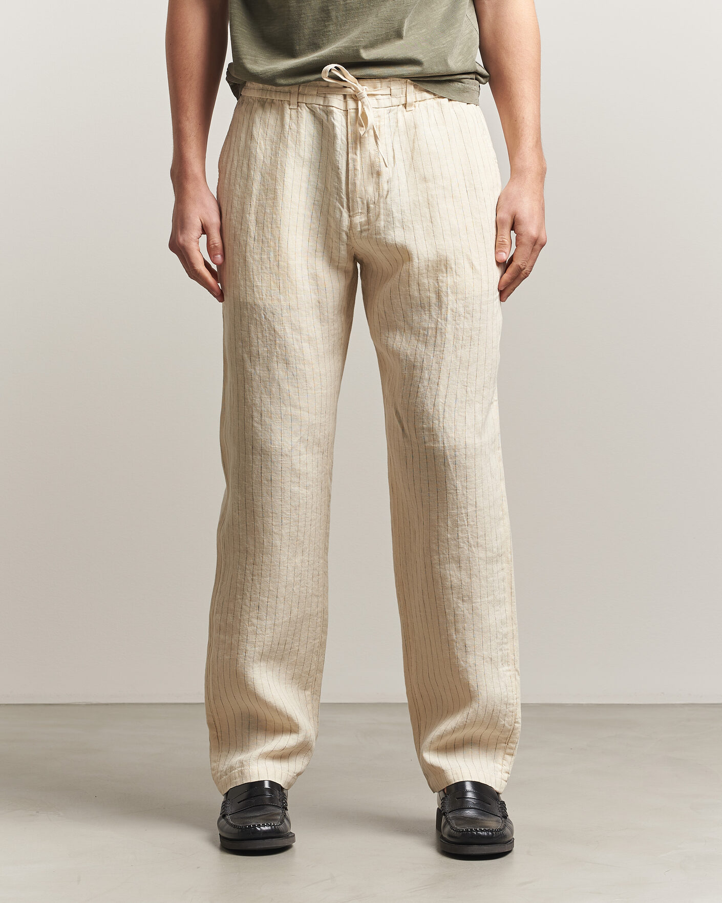 Hombres | Pantalones | Gant | Regular Fit Striped Linen Drawstring Pants Faded Beige