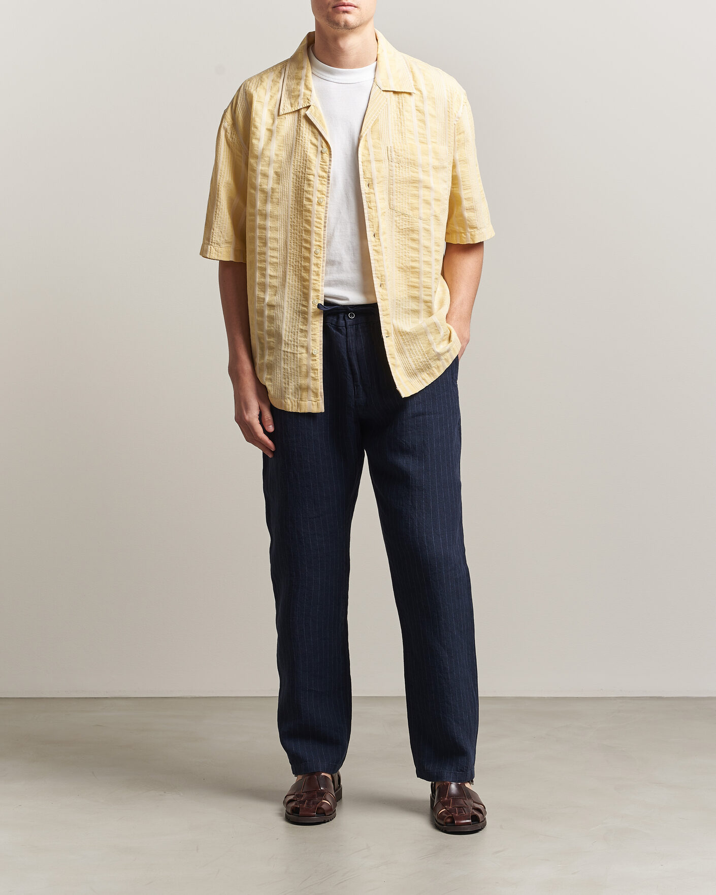 Hombres | Pantalones | Gant | Regular Fit Stiped Linen Drawstring Pants Evening Blue