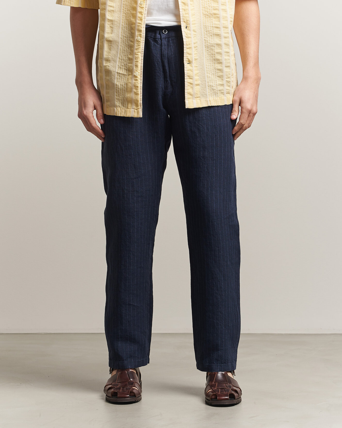 Hombres | Pantalones | Gant | Regular Fit Stiped Linen Drawstring Pants Evening Blue