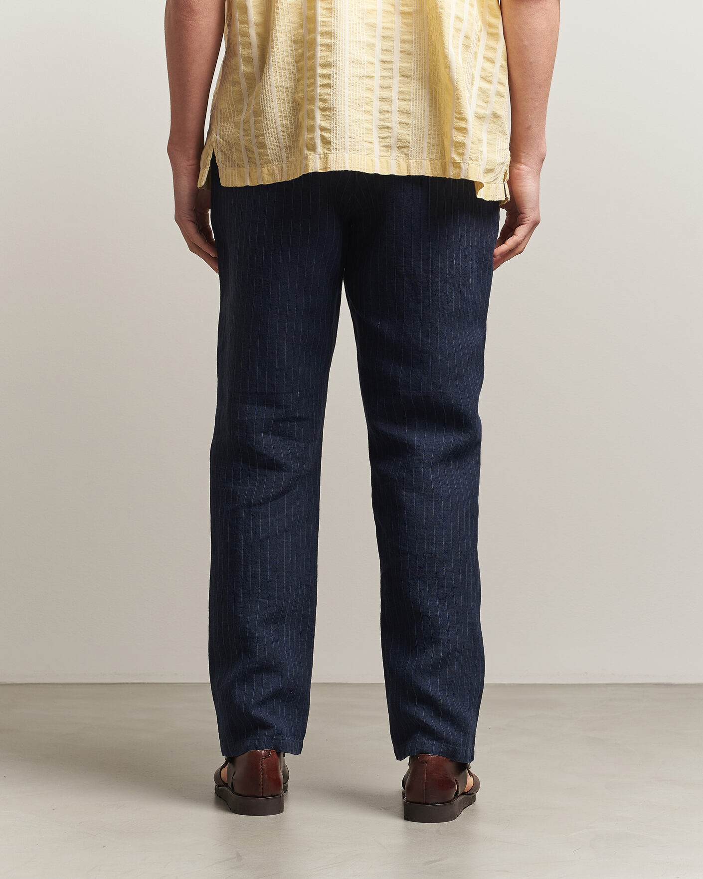 Hombres | Pantalones | Gant | Regular Fit Stiped Linen Drawstring Pants Evening Blue