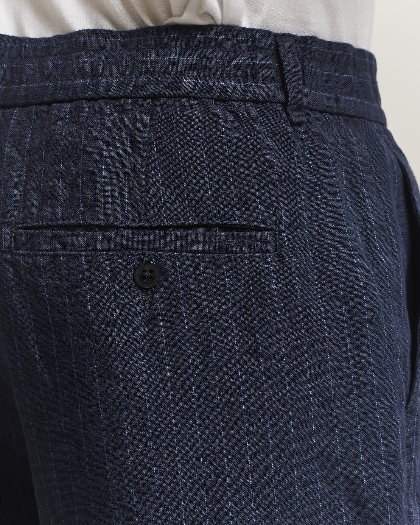 Hombres | Pantalones | Gant | Regular Fit Stiped Linen Drawstring Pants Evening Blue