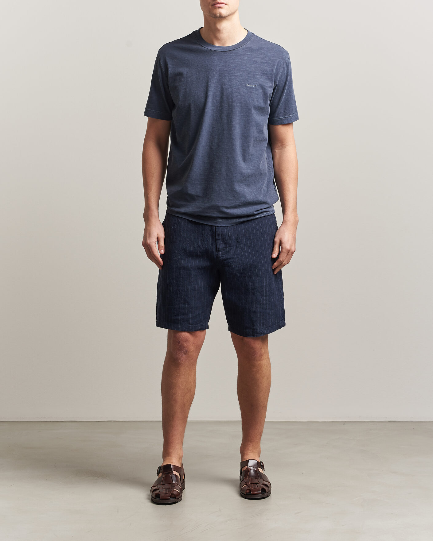 Hombres | Pantalones cortos | Gant | Regular Fit Striped Linen Drawstring Shorts Evening Blue
