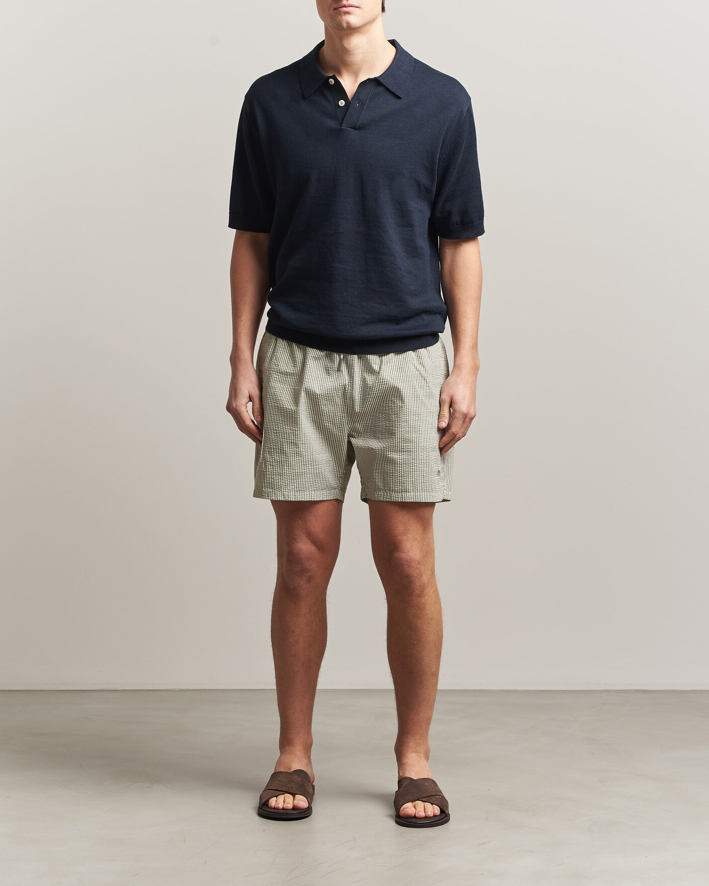 Hombres | Bañadores | Gant | Seersucker Striped Swimshorts Dry Herb Green