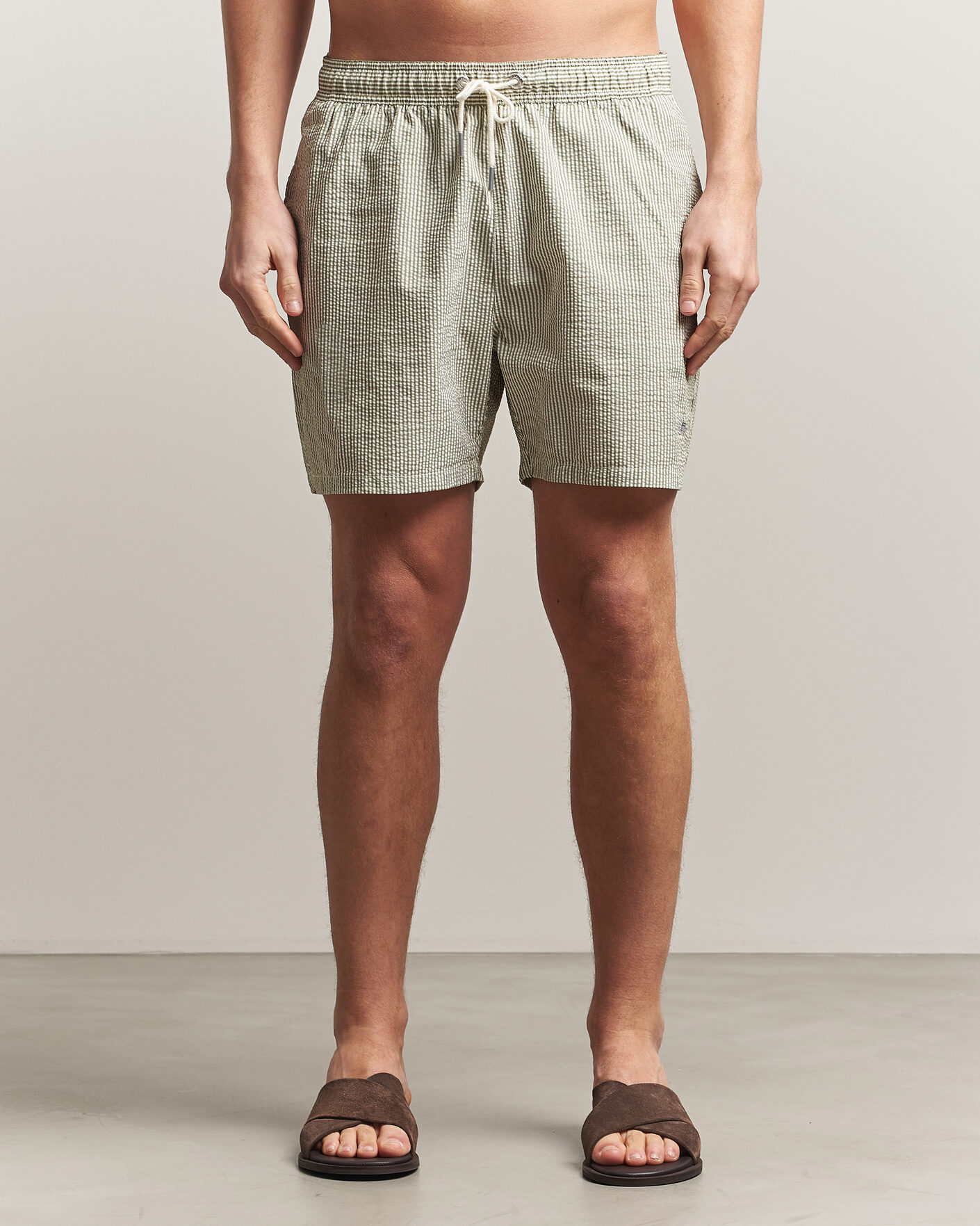 Hombres | Bañadores | Gant | Seersucker Striped Swimshorts Dry Herb Green