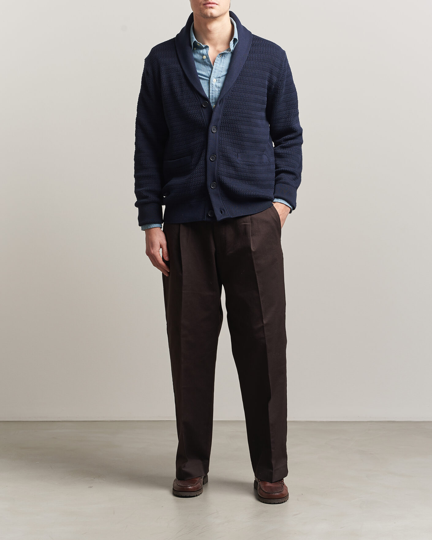 Hombres | Jerséis y prendas de punto | Gant | Heavy Knitted Shawl Collar Cardigan Evening Blue